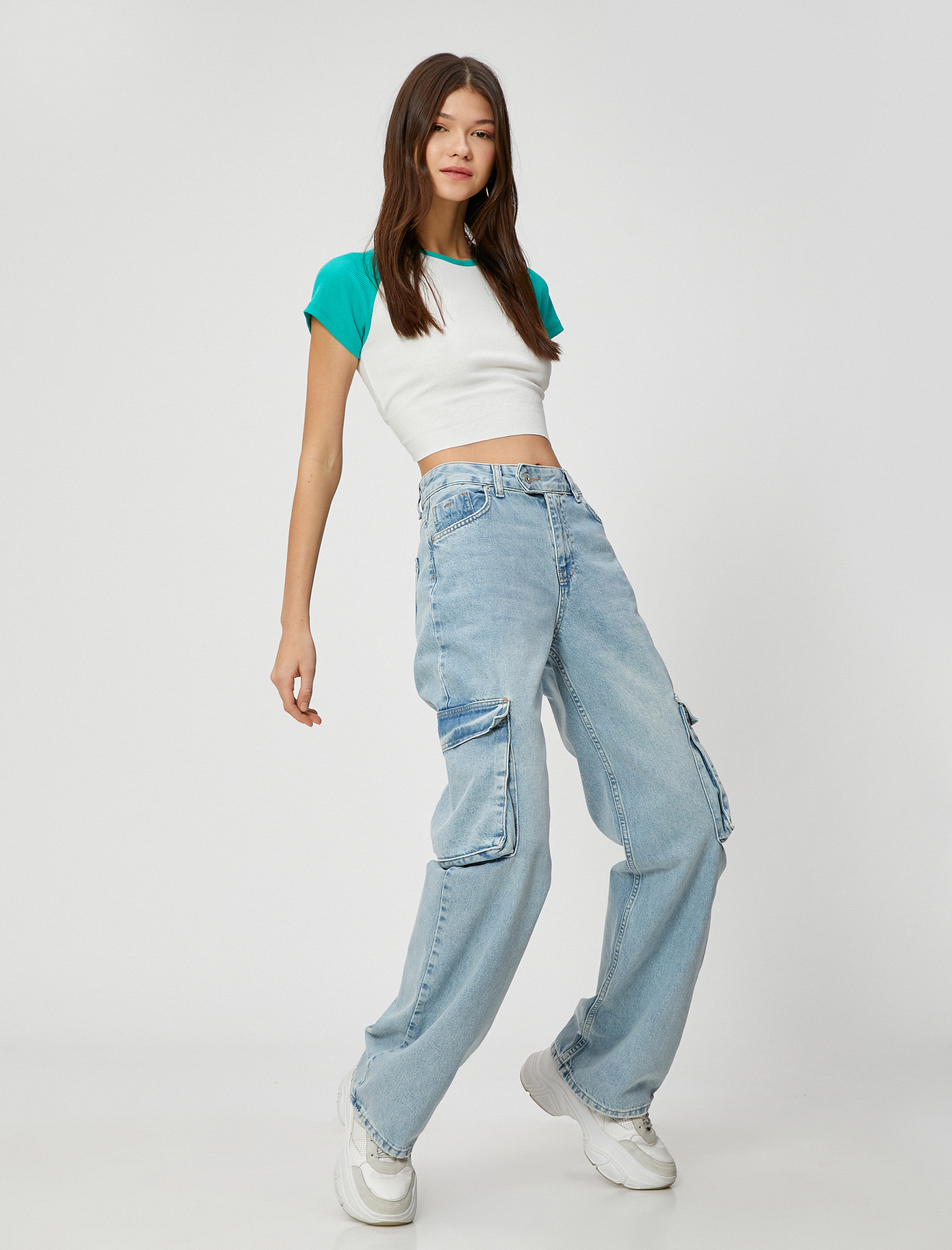   Kargo Kot Pantolon Straight Jean Cep Detaylı Düz Paça - Nora Jean