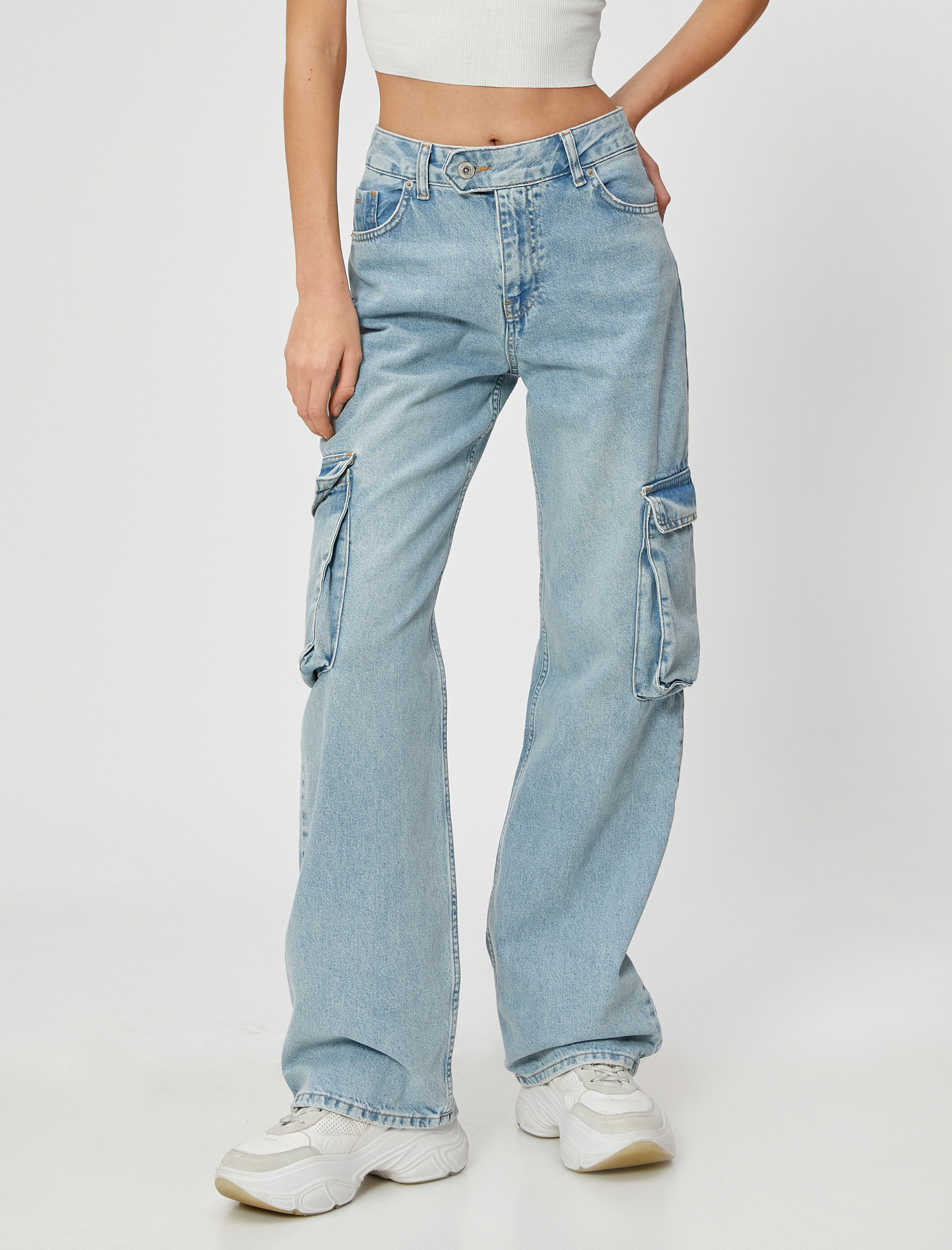   Kargo Kot Pantolon Straight Jean Cep Detaylı Düz Paça - Nora Jean