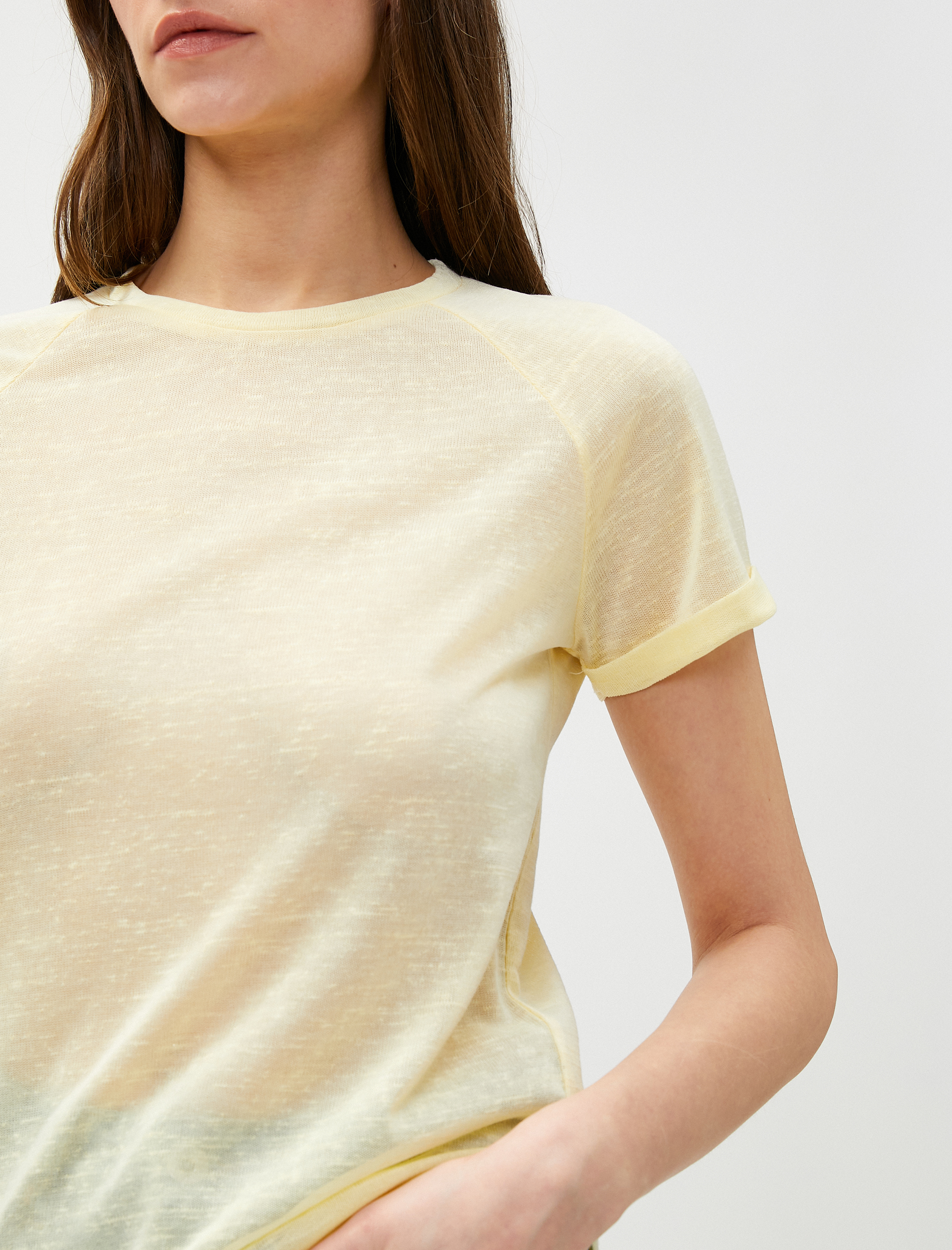   Bisiklet Yaka Kısa Kollu Yarı Transparan Tişört