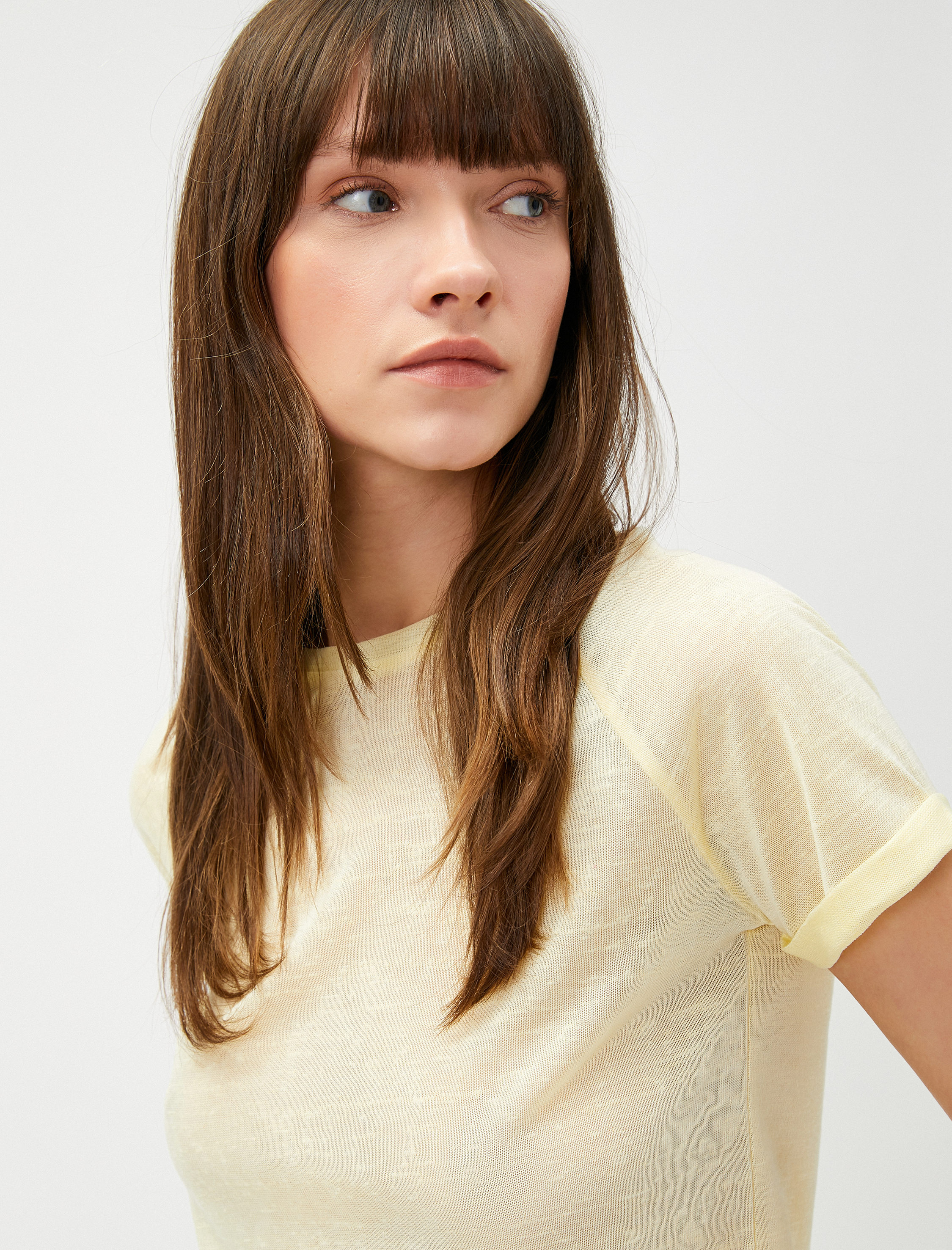   Bisiklet Yaka Kısa Kollu Yarı Transparan Tişört