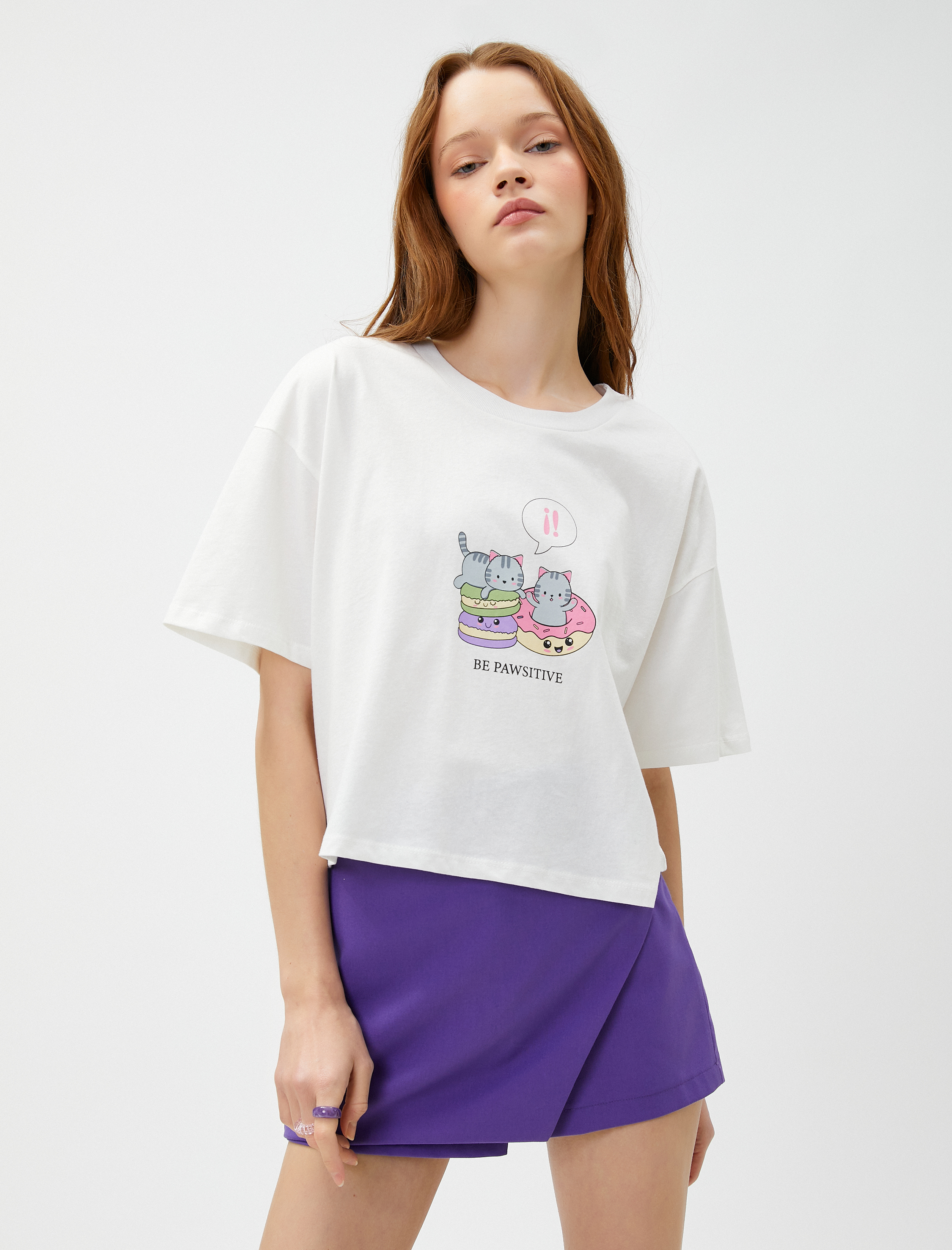   Baskılı Tişört Kısa Kollu Bisiklet Yaka Pamuklu