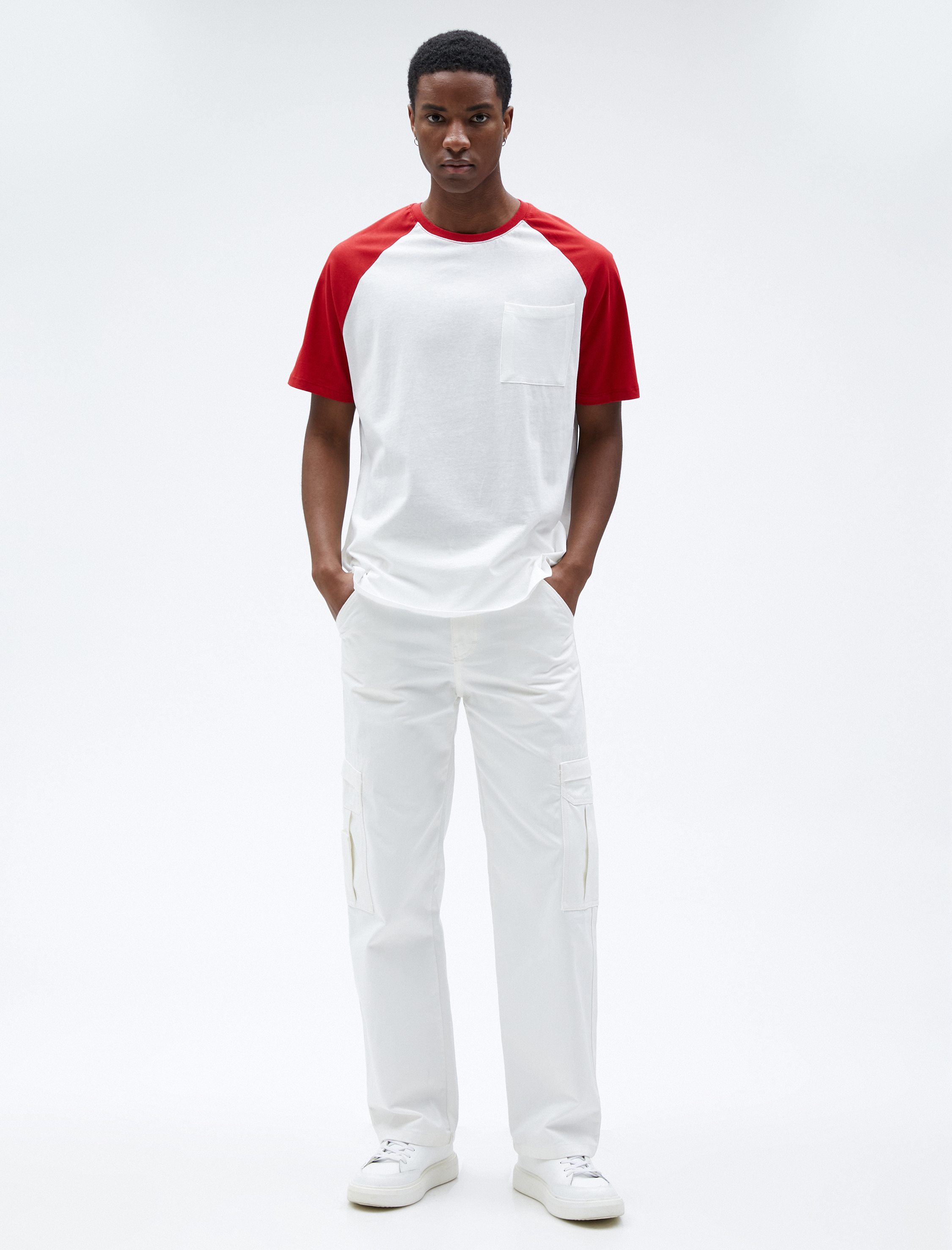   Cep Detaylı Tişört Reglan Kol Bisiklet Yaka Kısa Kollu