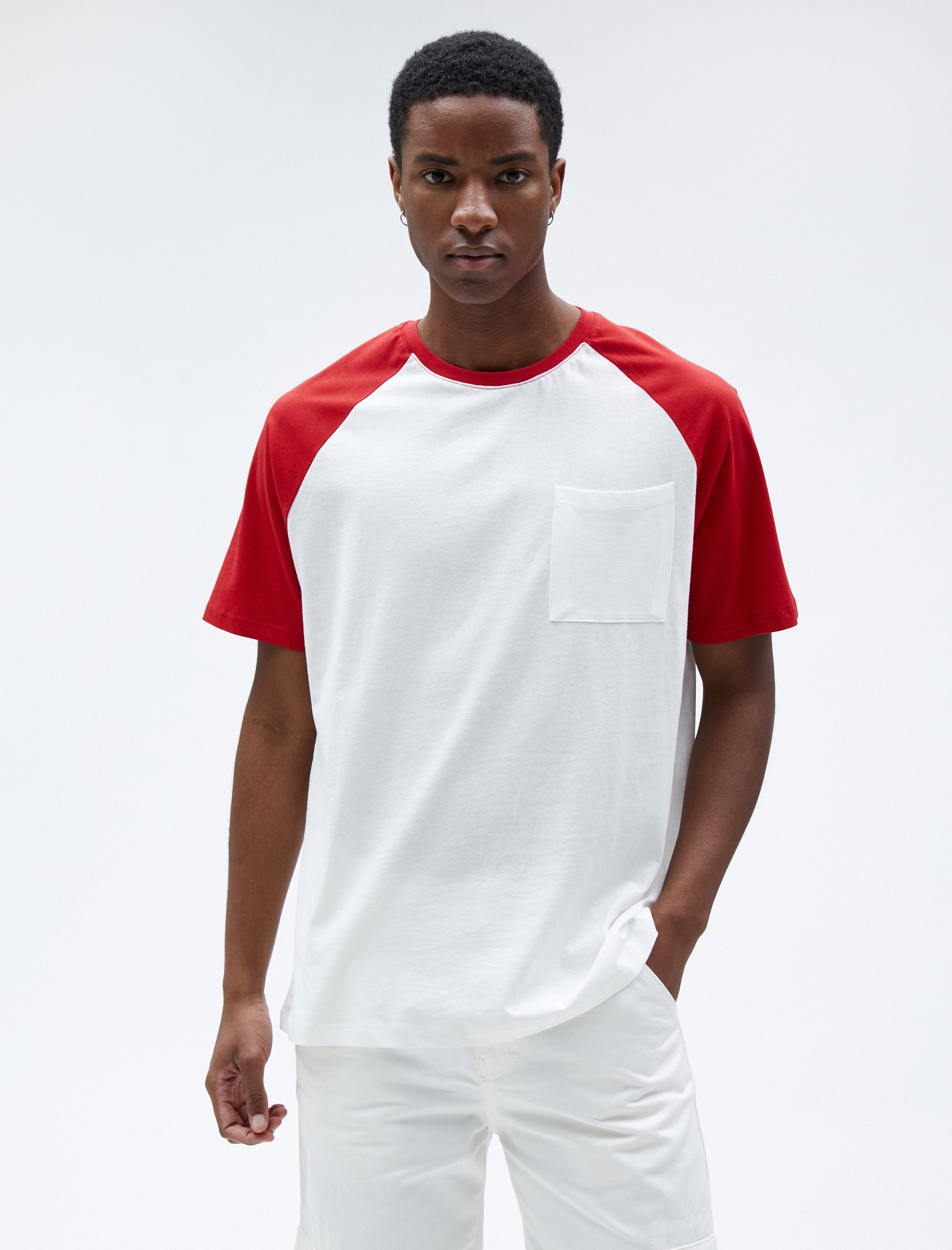   Cep Detaylı Tişört Reglan Kol Bisiklet Yaka Kısa Kollu