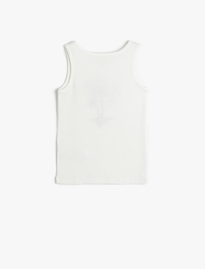 Kız Çocuk Atlet Kolsuz Baskılı Ribanalı Pamuk