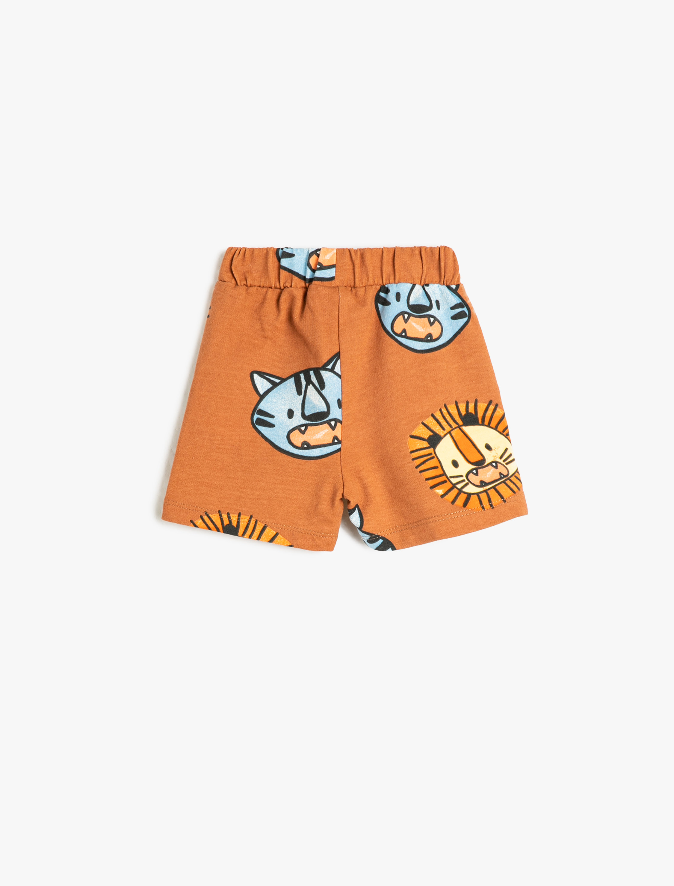 Erkek Bebek Şort Pamuklu Beli Bağlamalı Aslan Baskılı Cepli