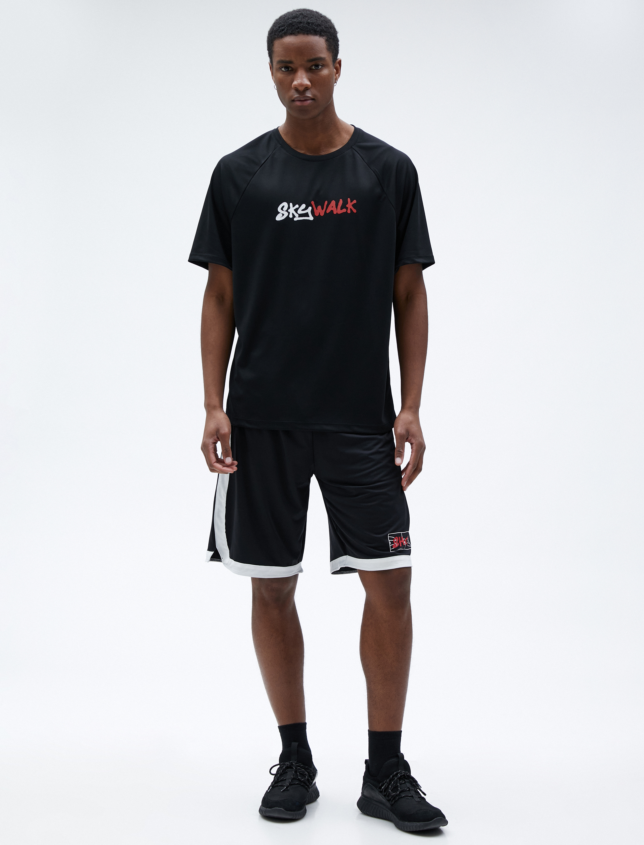   Spor Oversize Tişört Slogan Baskılı Bisiklet Yaka Reglan Kol