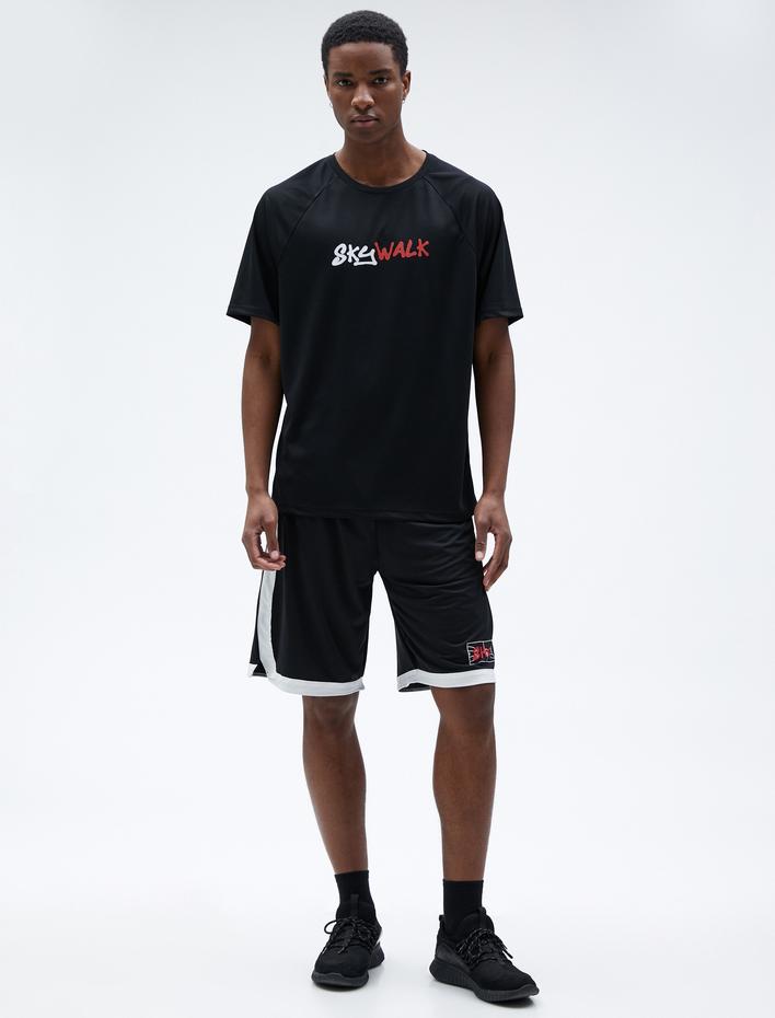  Spor Oversize Tişört Slogan Baskılı Bisiklet Yaka Reglan Kol