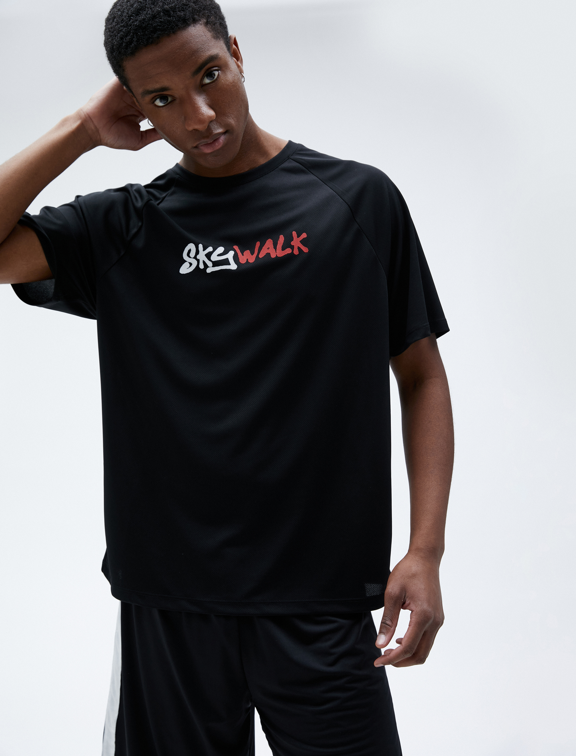   Spor Oversize Tişört Slogan Baskılı Bisiklet Yaka Reglan Kol