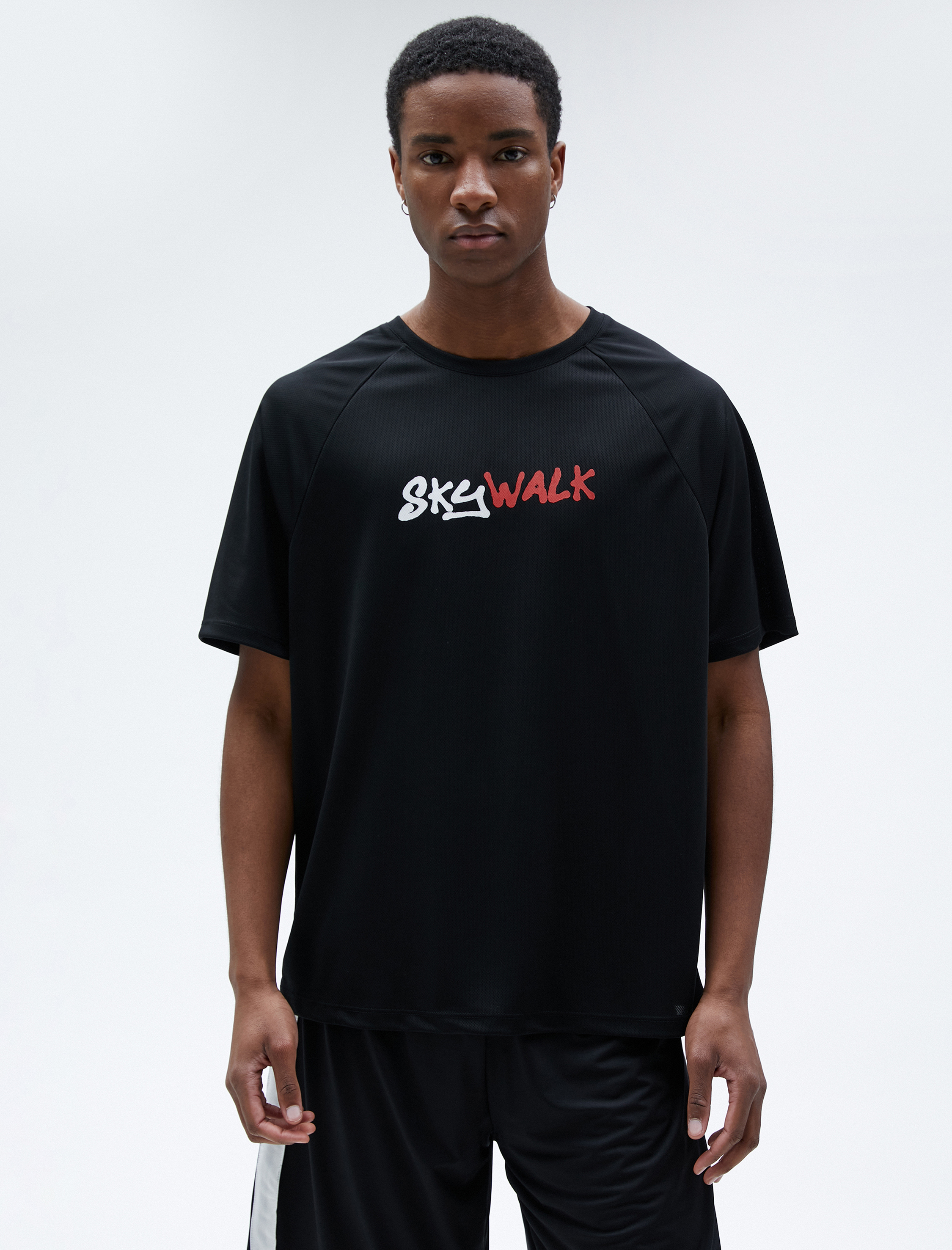   Spor Oversize Tişört Slogan Baskılı Bisiklet Yaka Reglan Kol