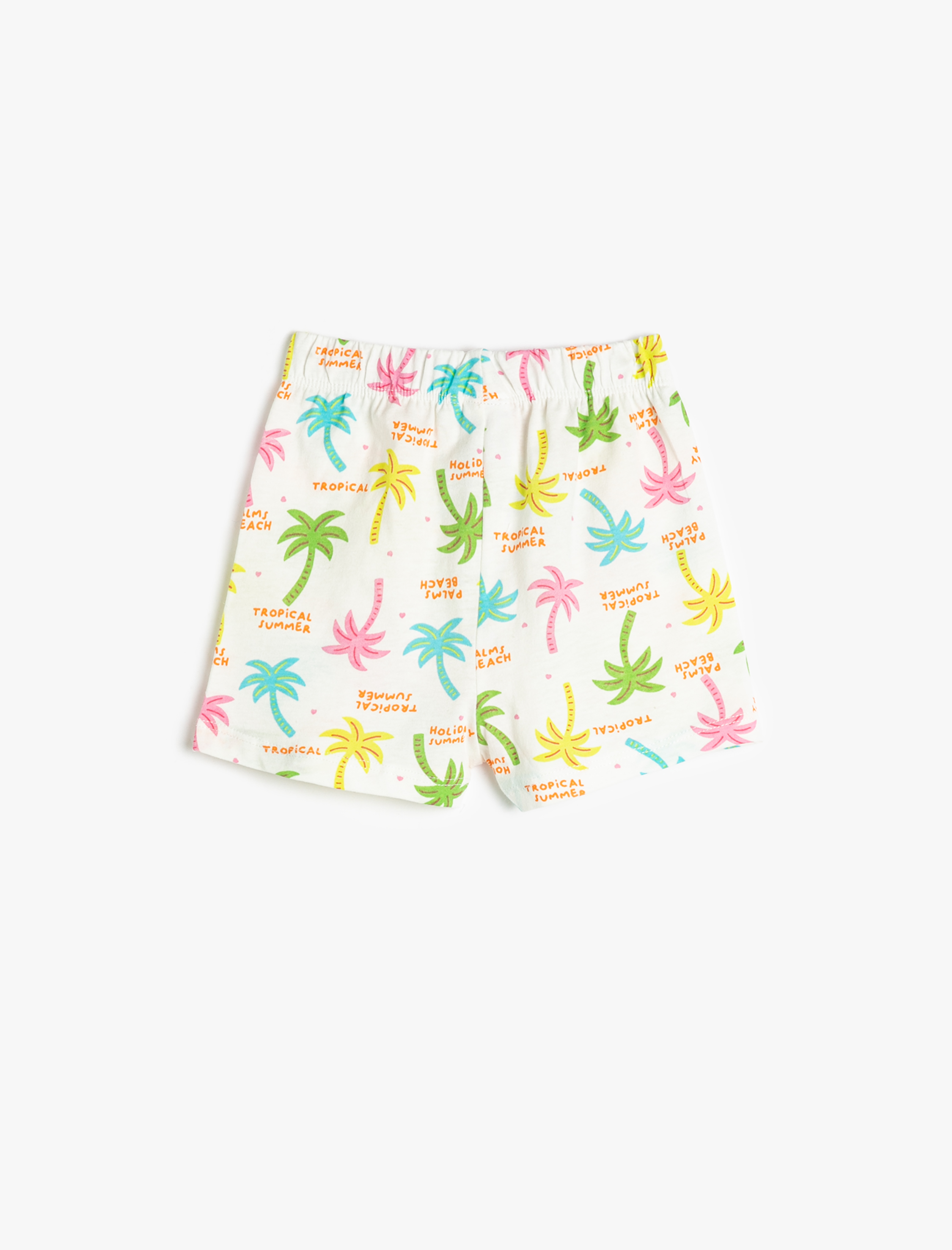  Kız Bebek Şort Pamuklu Beli Lastikli Palmiye Baskılı