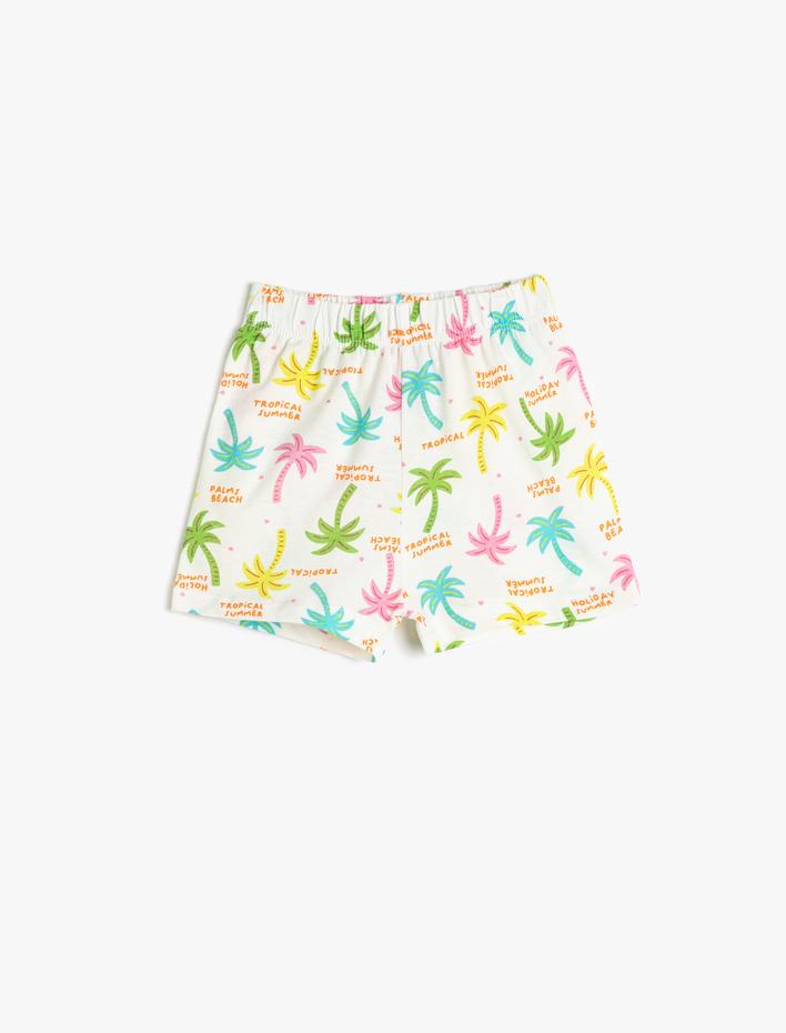 Kız Bebek Şort Pamuklu Beli Lastikli Palmiye Baskılı