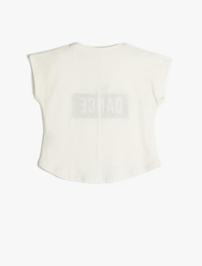 Kız Çocuk Oversize Tişört Kısa Kollu Bisiklet Yaka Parıltılı Baskılı Pamuklu