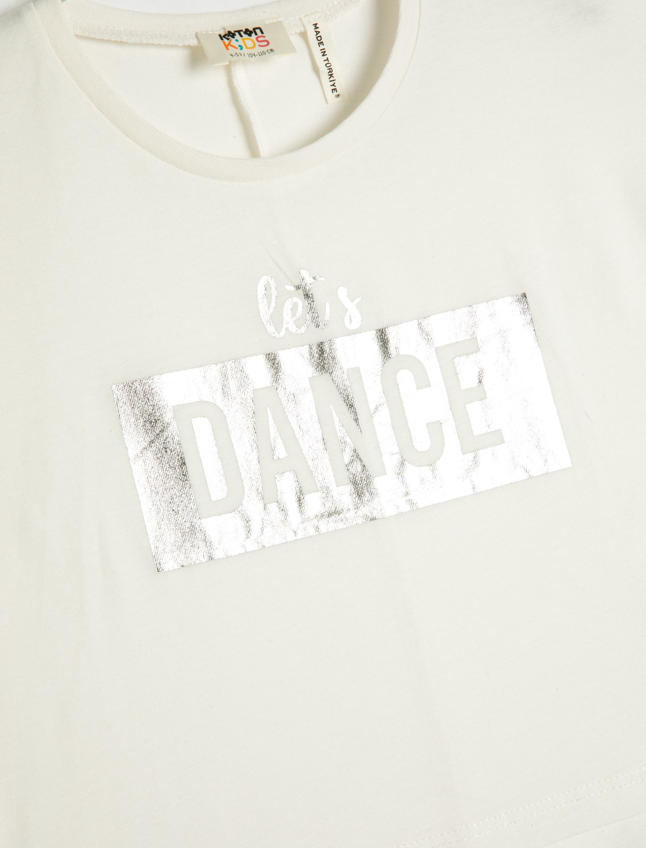  Kız Çocuk Oversize Tişört Kısa Kollu Bisiklet Yaka Parıltılı Baskılı Pamuklu