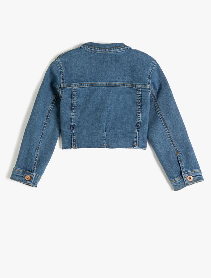 Kız Çocuk Crop Kot Ceket Düğmeli Pamuklu