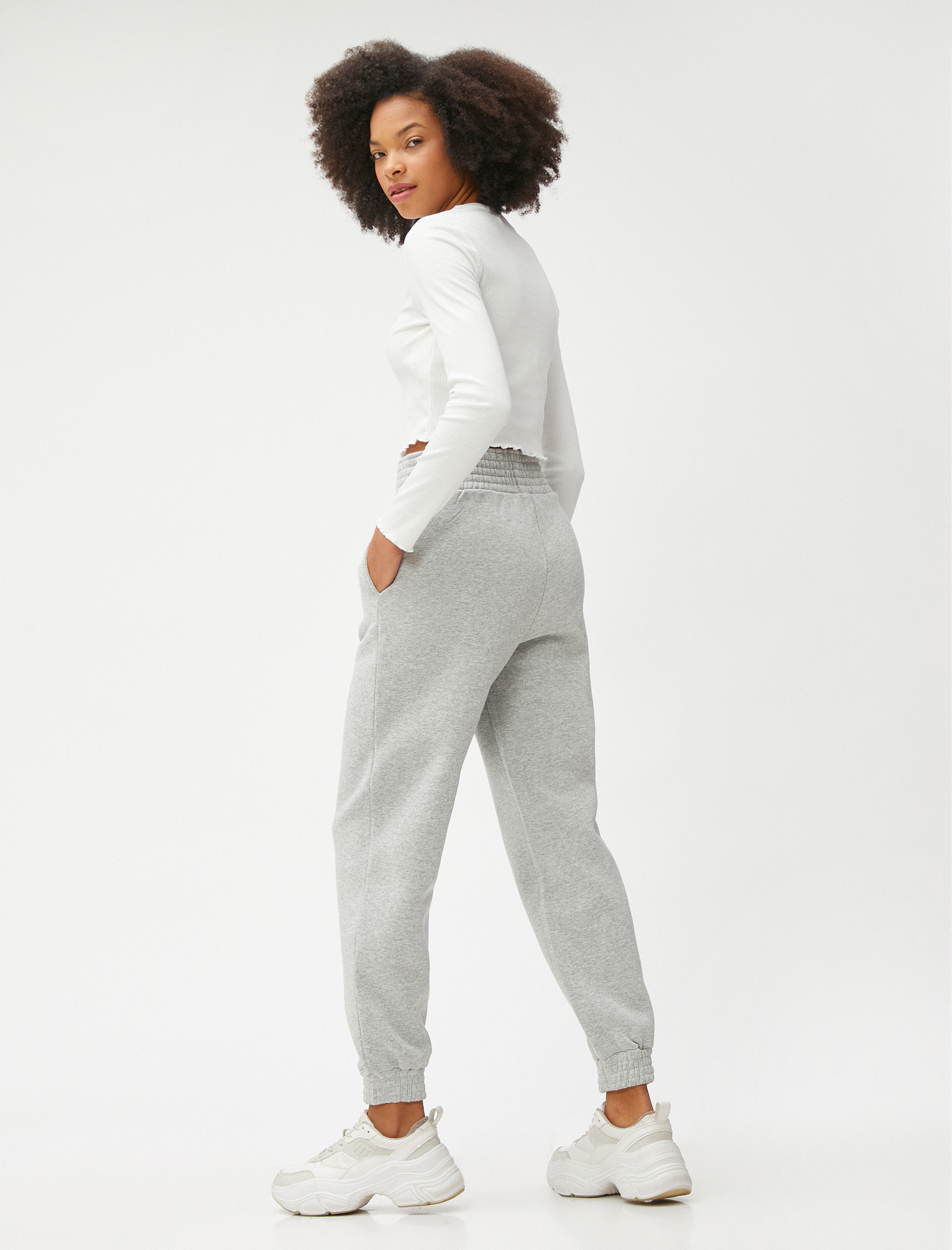   Şardonlu Jogger Eşofman Altı Yüksek Bel Cep Detaylı