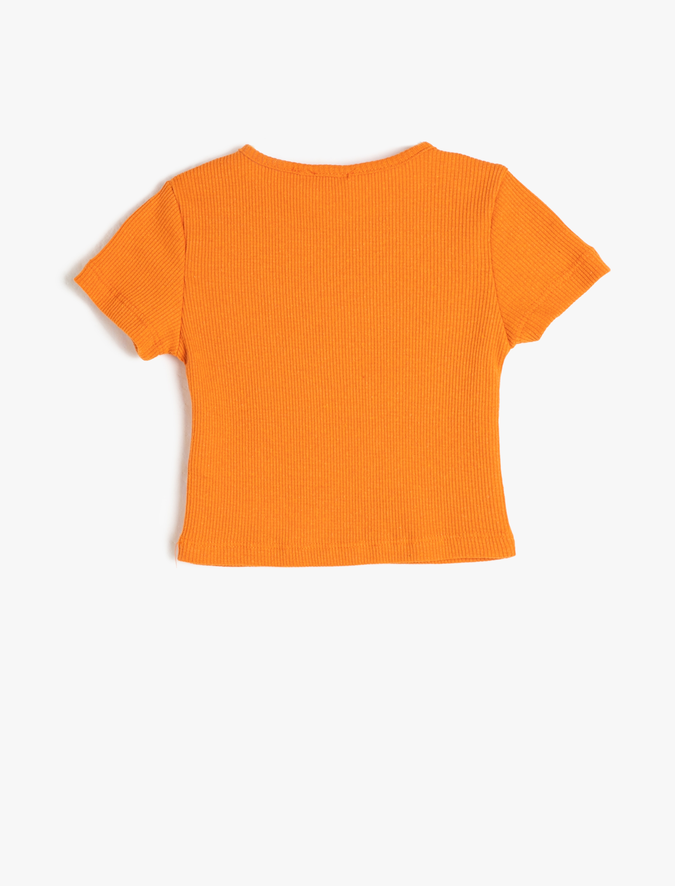  Kız Çocuk Crop Tişört Kısa Kollu Bisiklet Yaka Baskılı Pamuklu Fitilli