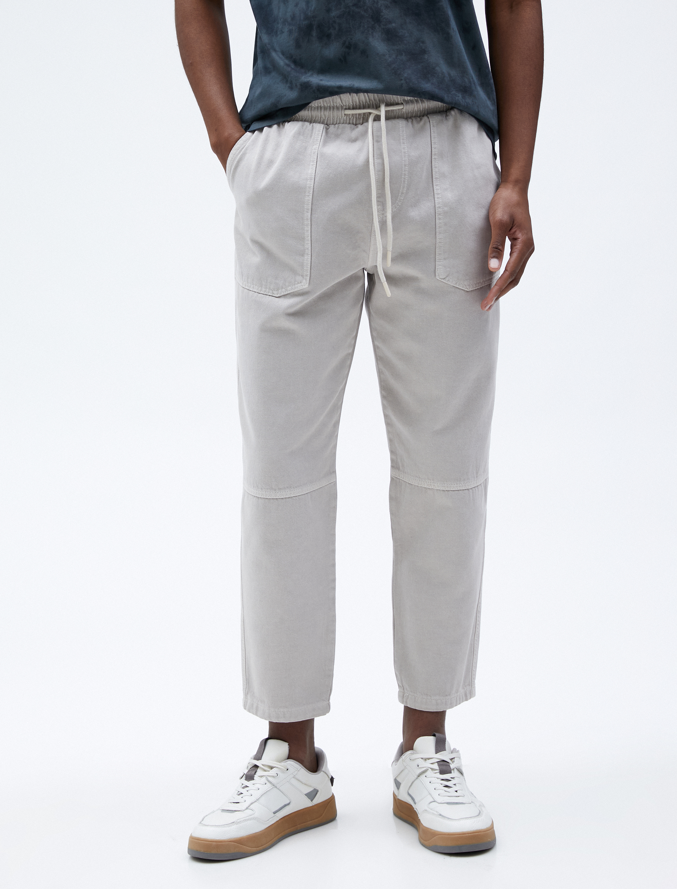   Beli Bağcıklı Pantolon Cepli Dikiş Detaylı Pamuklu