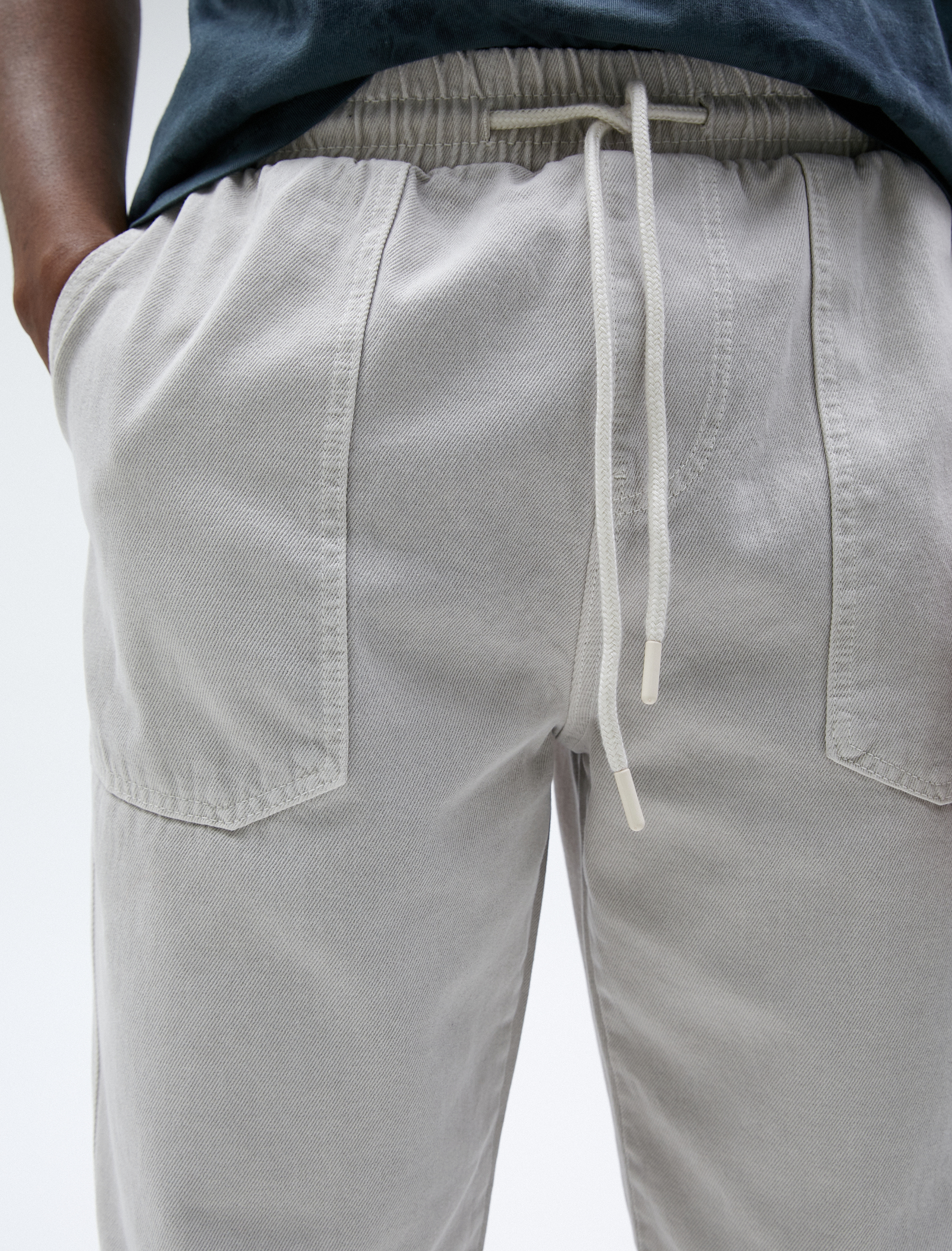   Beli Bağcıklı Pantolon Cepli Dikiş Detaylı Pamuklu