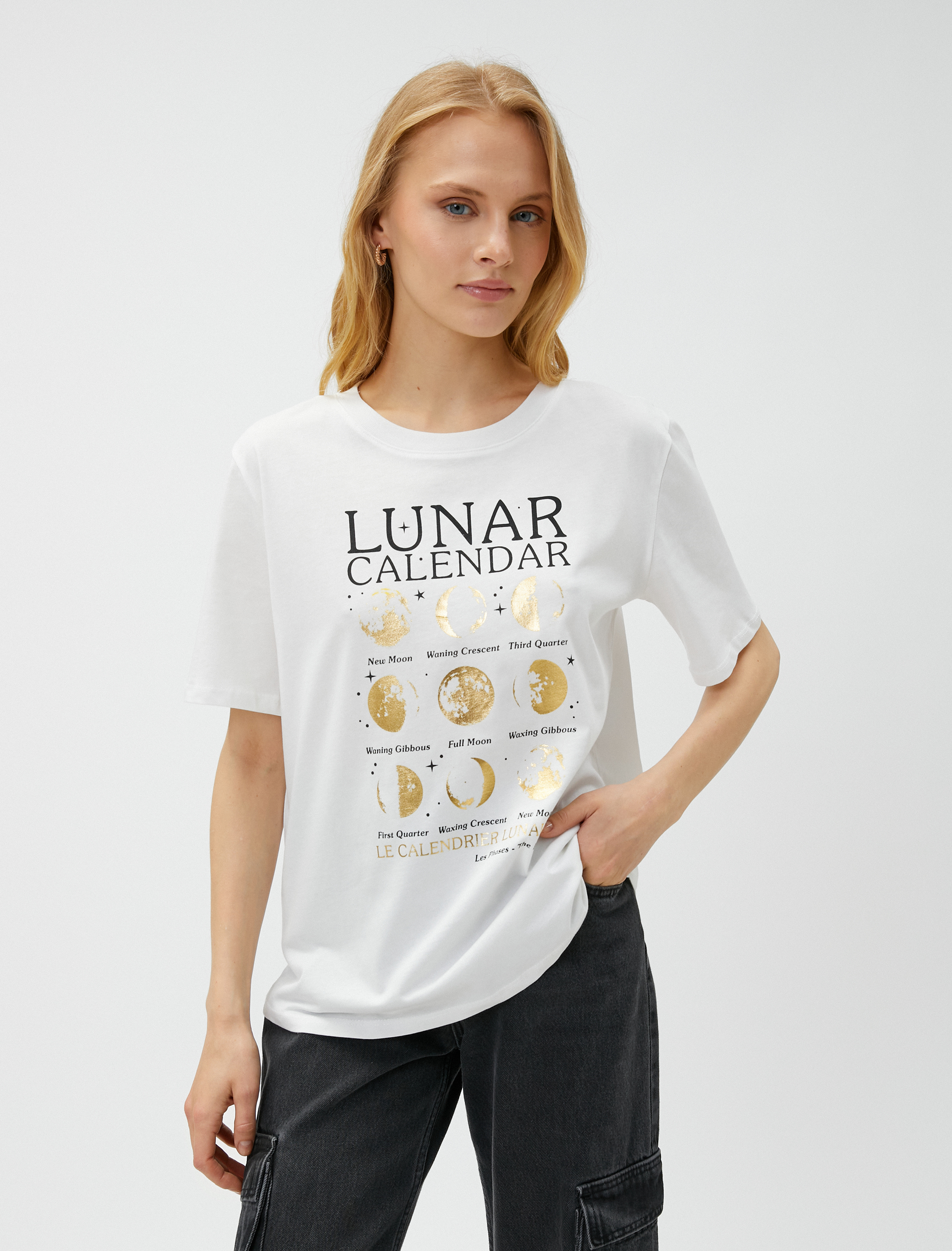   Ay Baskılı Tişört Pamuklu