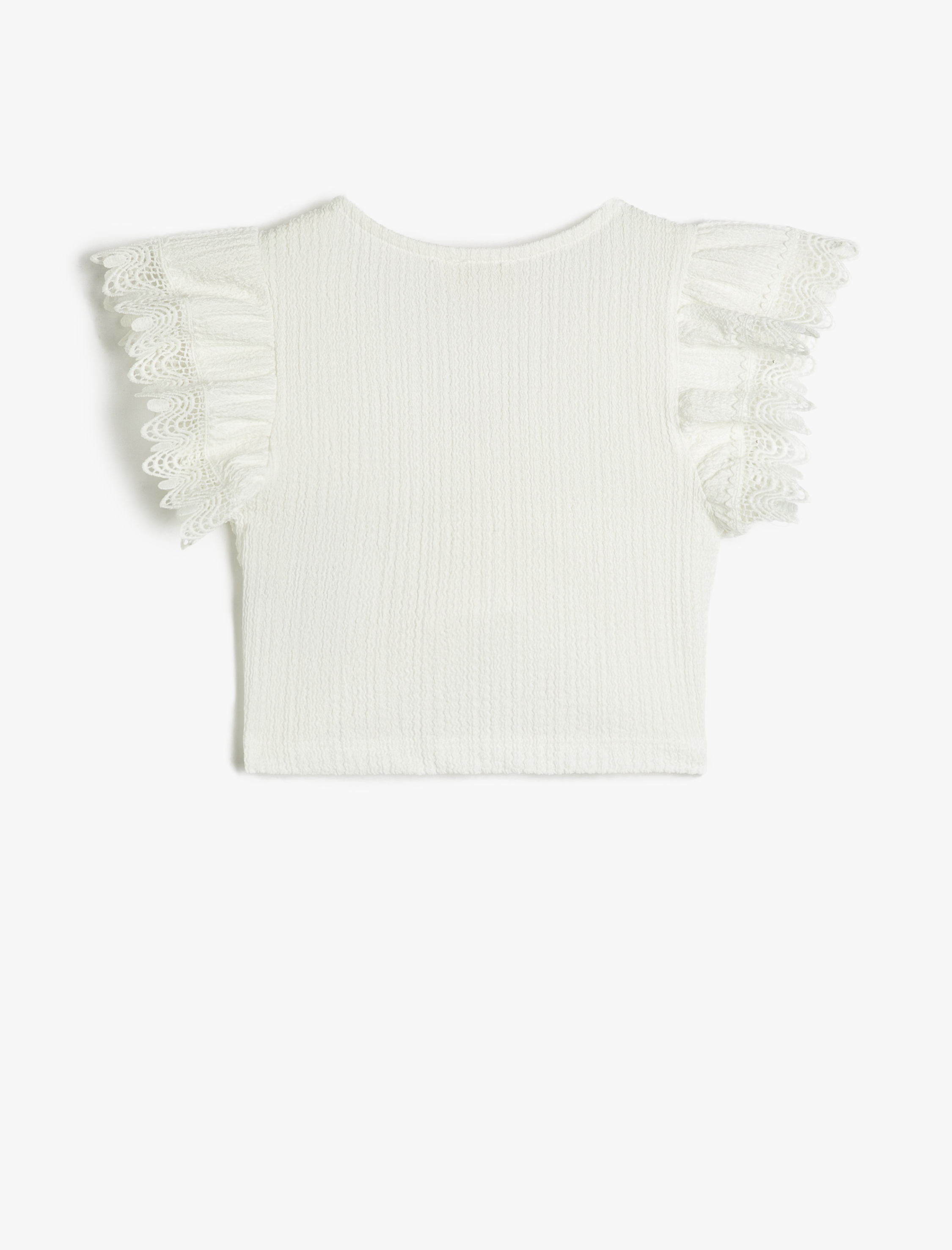  Kız Çocuk Crop Bluz Önü Büzgülü Kısa Kollu Dantel Detaylı