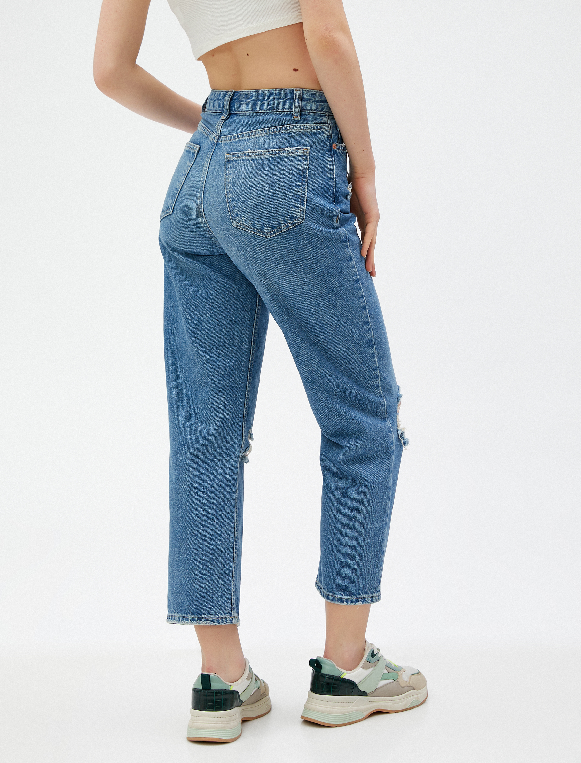   Yüksek Bel Straight Jean Kot Pantolon Yırtık Düz Paça- Eve Jeans