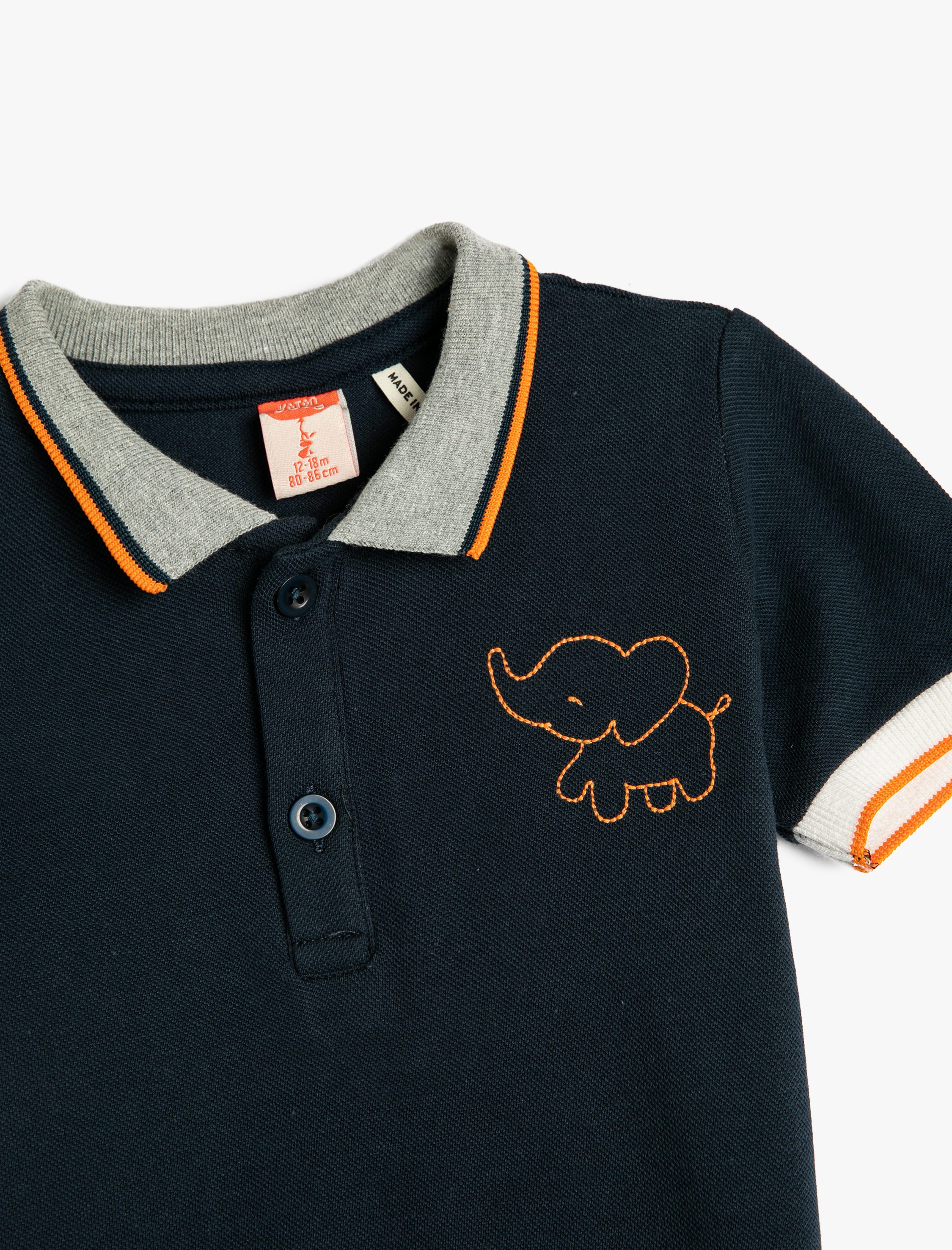  Erkek Bebek Polo Yaka Tişört Kısa Kollu Çizgili İşleme Detaylı Pamuklu