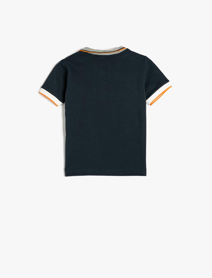 Erkek Bebek Polo Yaka Tişört Kısa Kollu Çizgili İşleme Detaylı Pamuklu