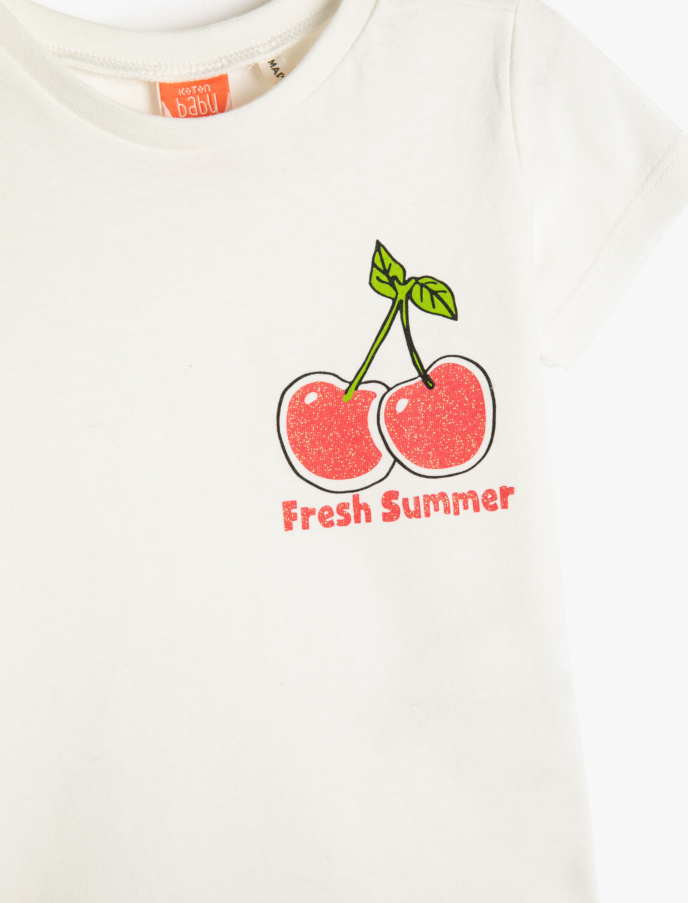  Kız Bebek Tişört Kısa Kollu Yuvarlak Yaka Kiraz Baskılı Pamuklu