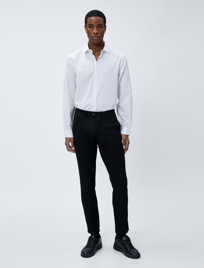  Spor Gömlek Geometrik Detaylı Klasik Yaka Slim Fit Non Iron