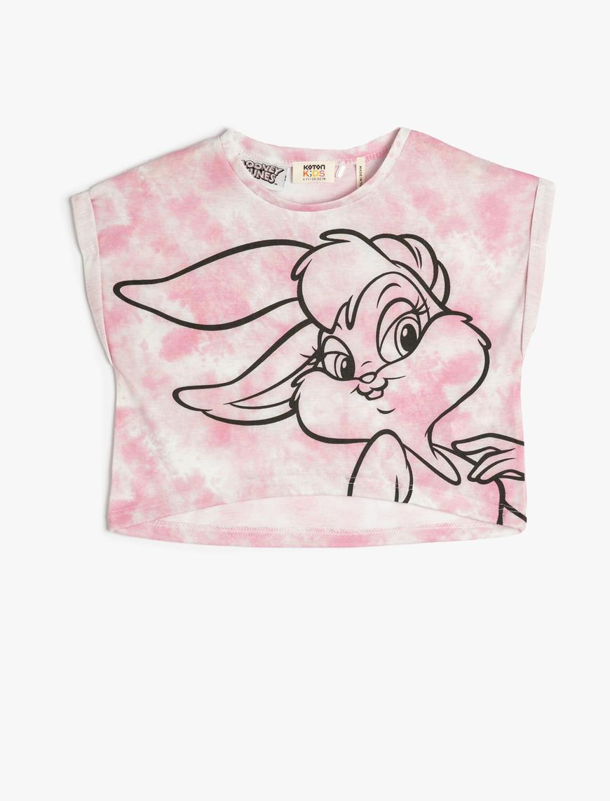 Kız Çocuk Lola Bunny Tişört Lisanslı Oversize Bisiklet Yaka Batik Desenli