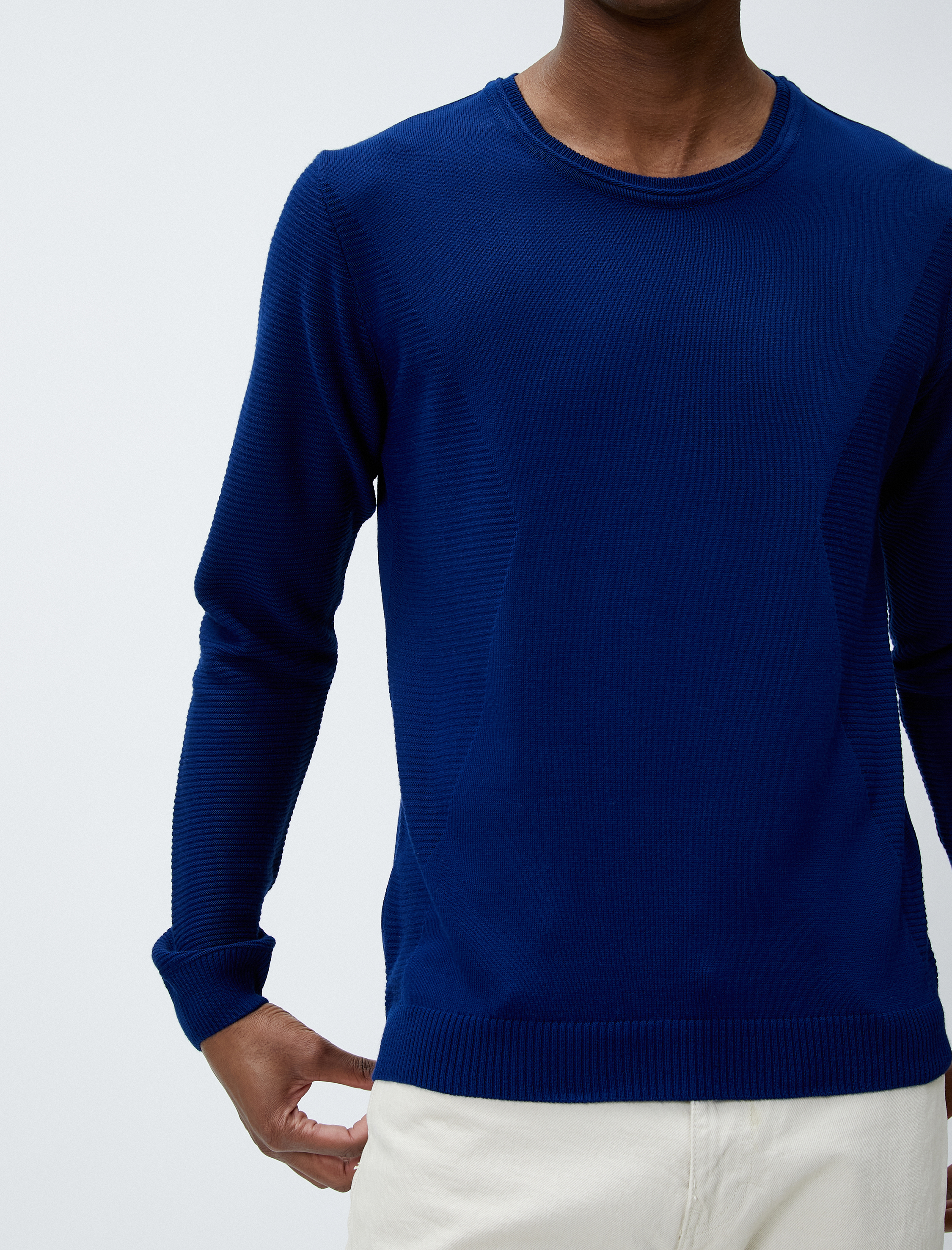   Basic Kazak Bisiklet Yaka Slim Fit Uzun Kollu Dokulu