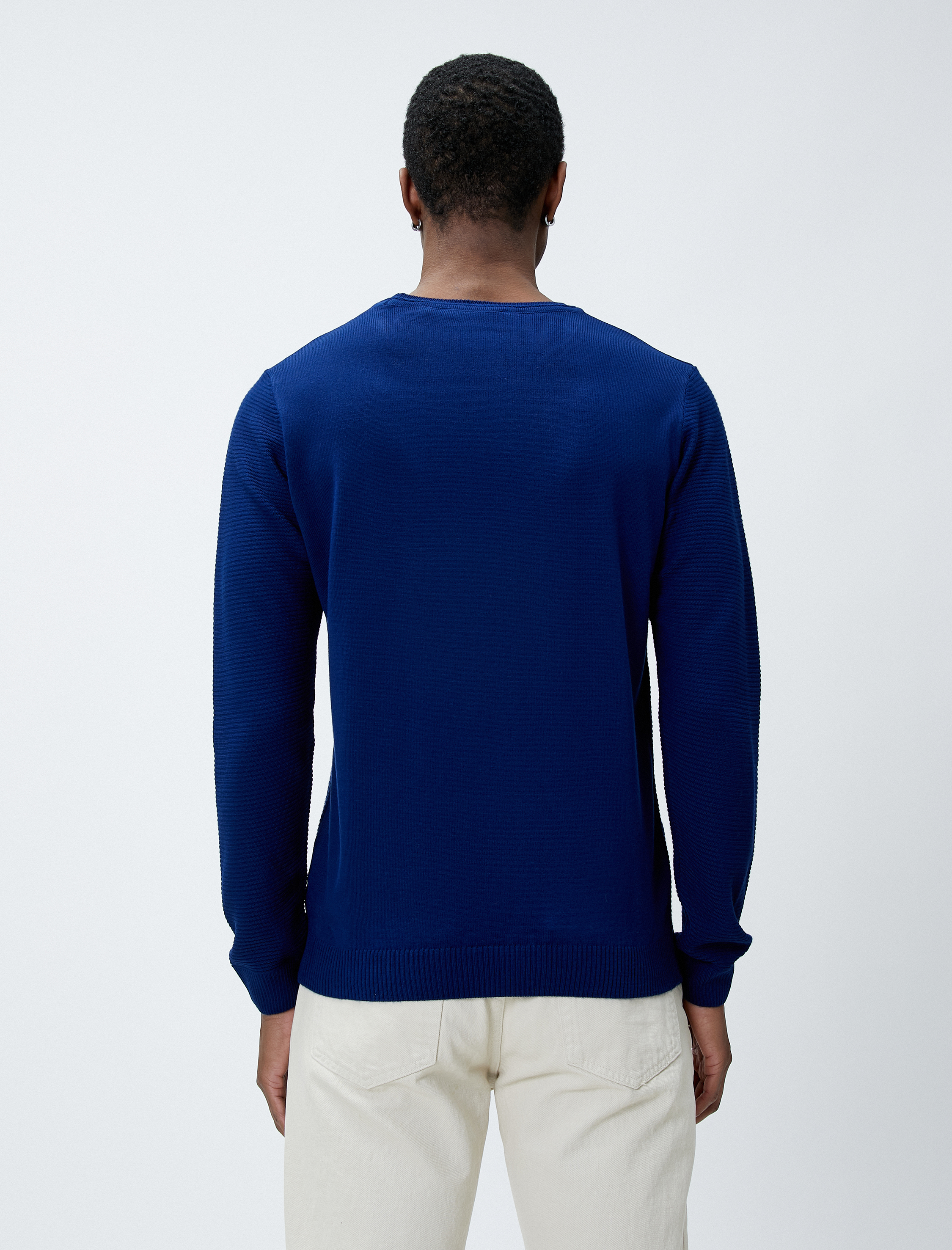   Basic Kazak Bisiklet Yaka Slim Fit Uzun Kollu Dokulu