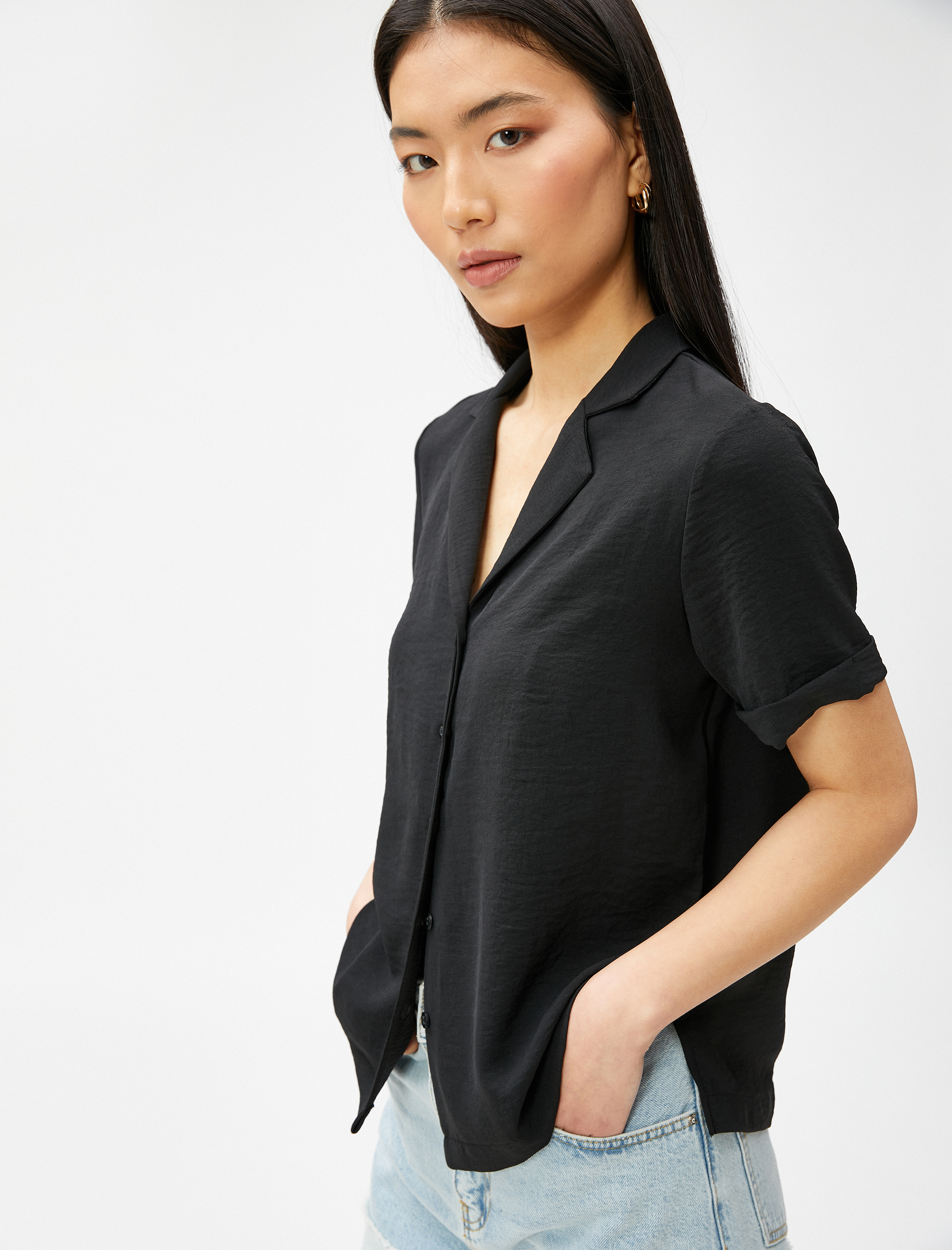   Ceket Yaka Gömlek Kısa Kollu