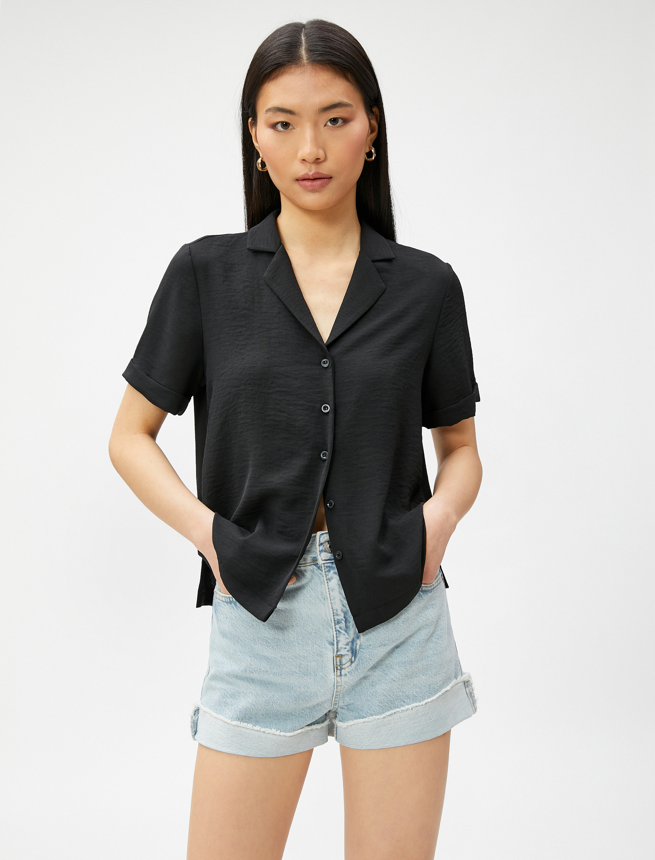   Ceket Yaka Gömlek Kısa Kollu