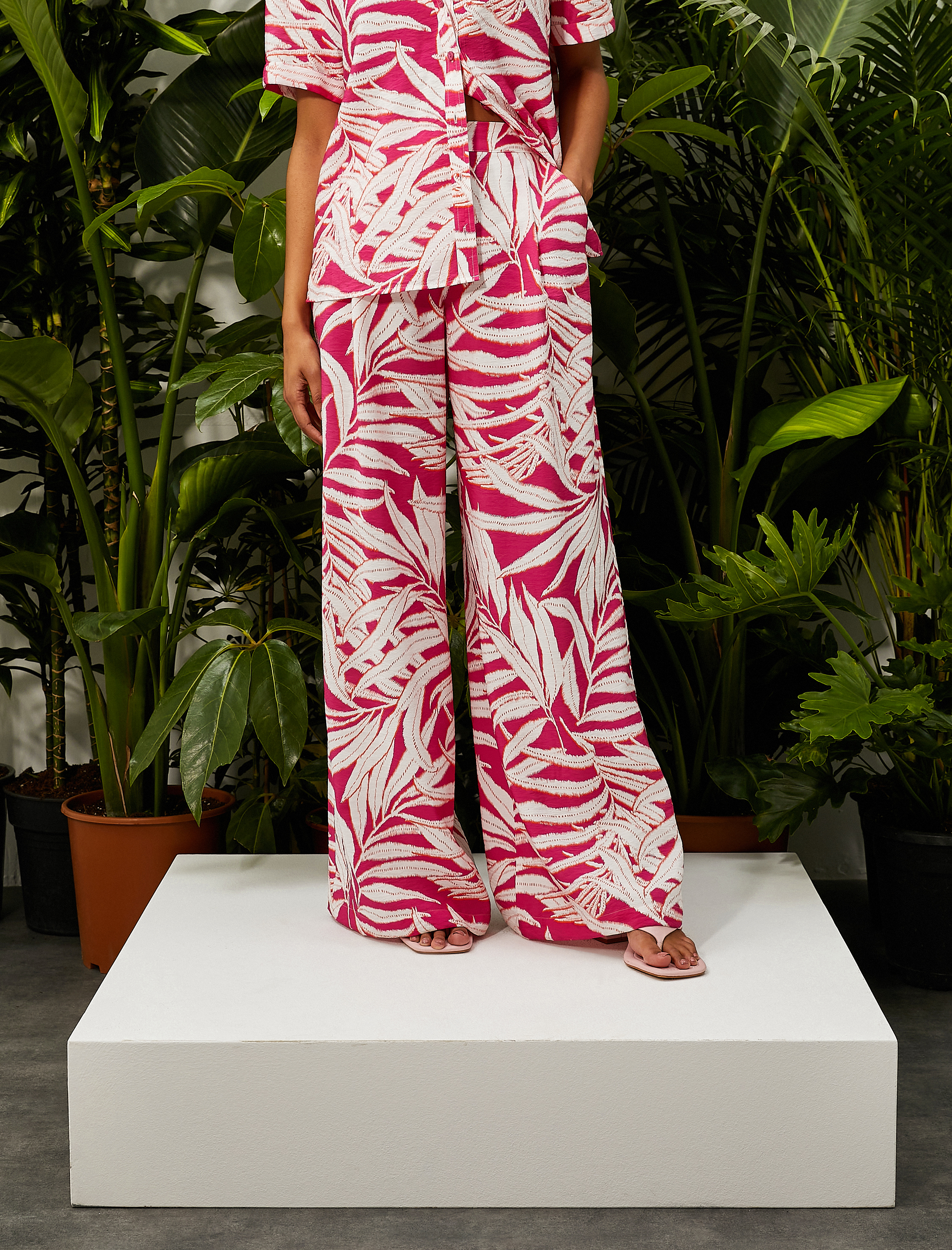   Tropikal Baskılı Palazzo Pantolon Cepli