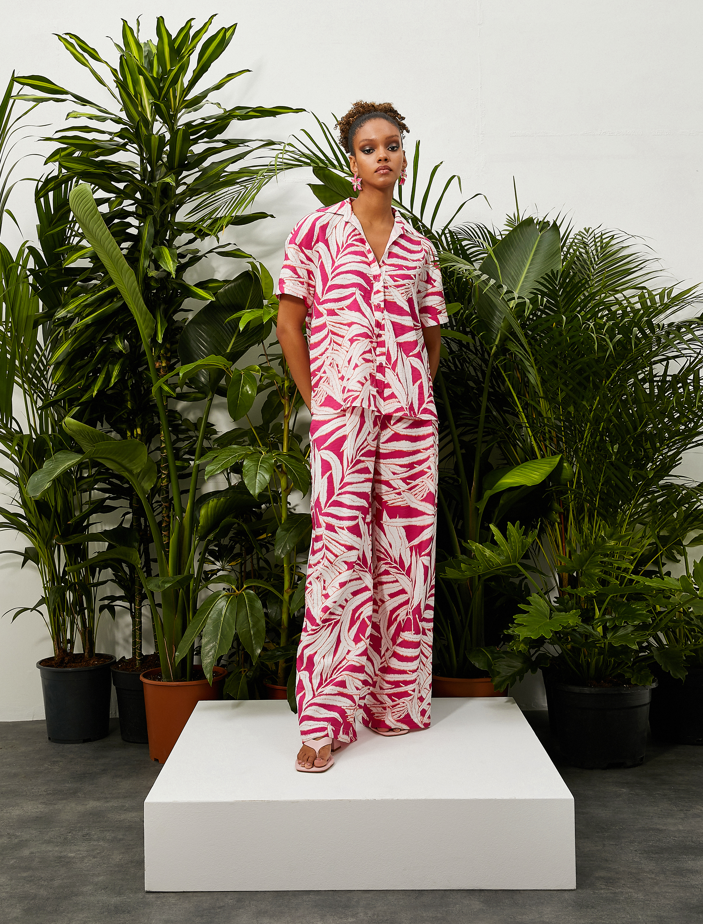   Tropikal Baskılı Palazzo Pantolon Cepli