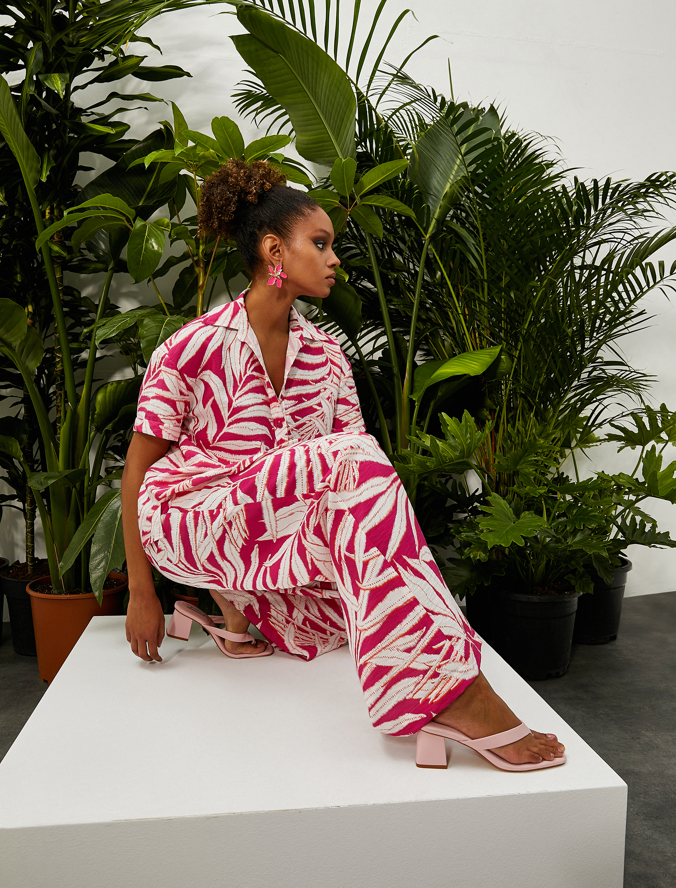   Tropikal Baskılı Palazzo Pantolon Cepli