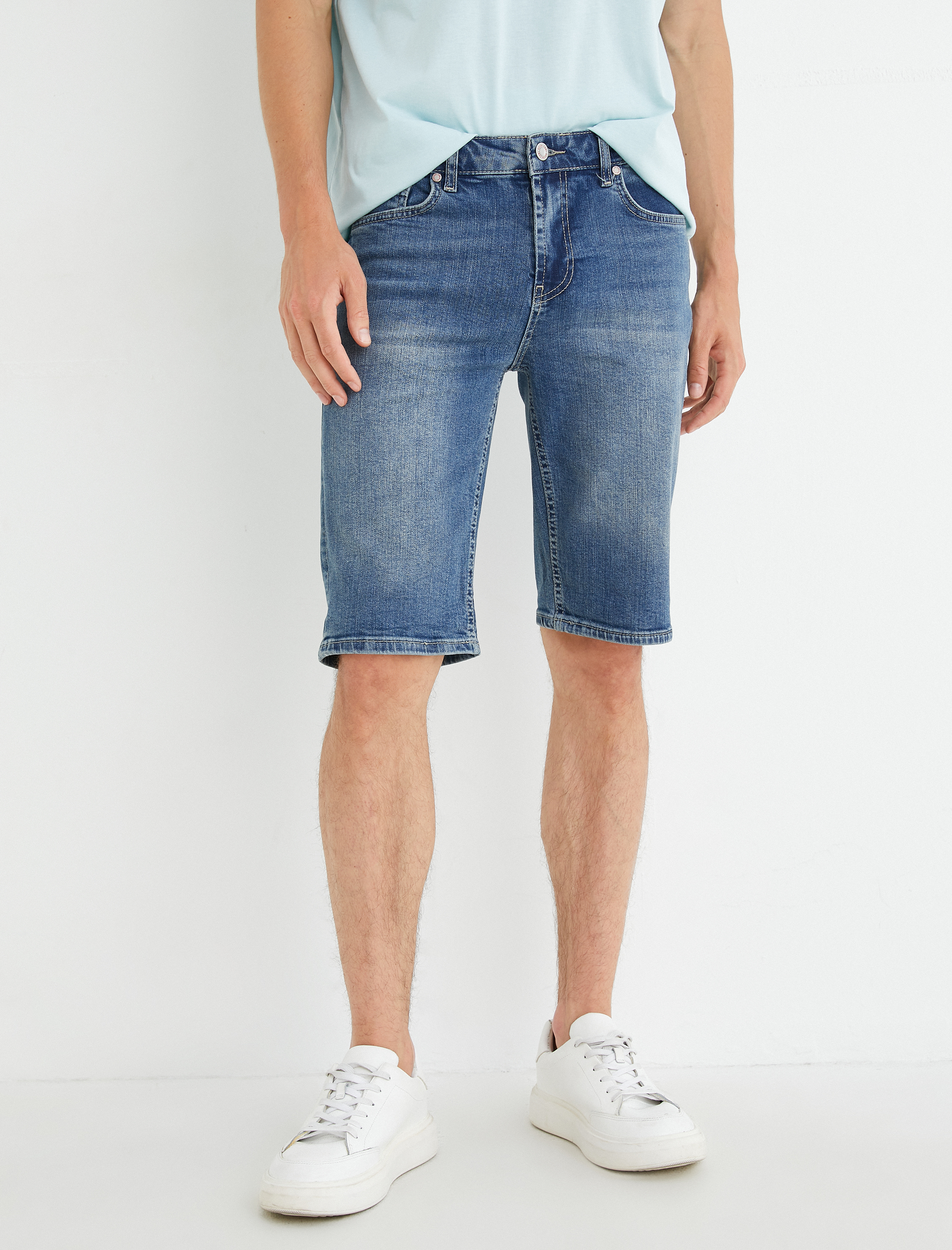   Bermuda Kot Şort Katlı Paça Detaylı Pamuklu Cepli