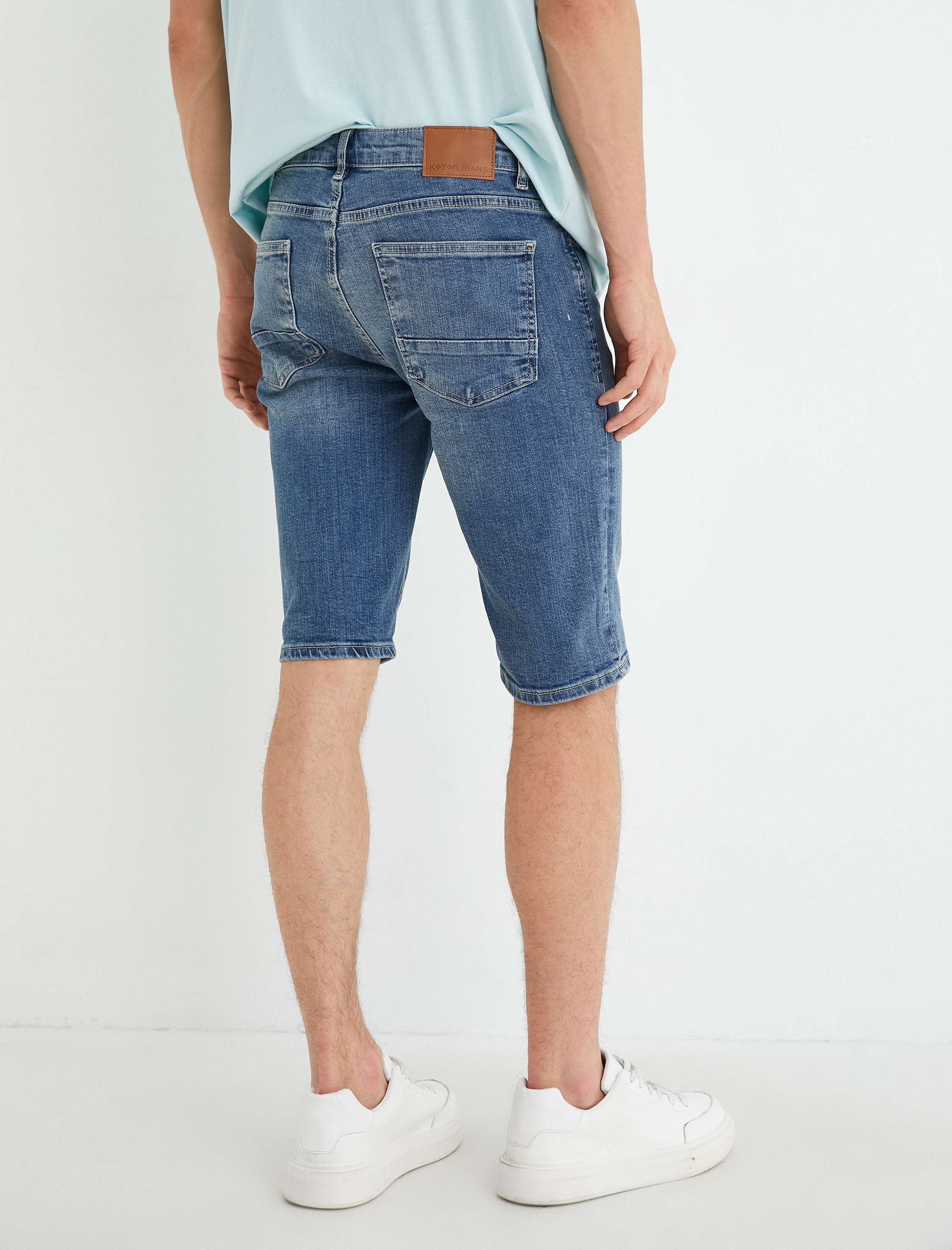   Bermuda Kot Şort Katlı Paça Detaylı Pamuklu Cepli