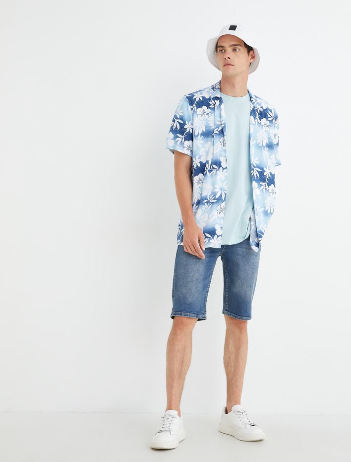  Bermuda Kot Şort Katlı Paça Detaylı Pamuklu Cepli