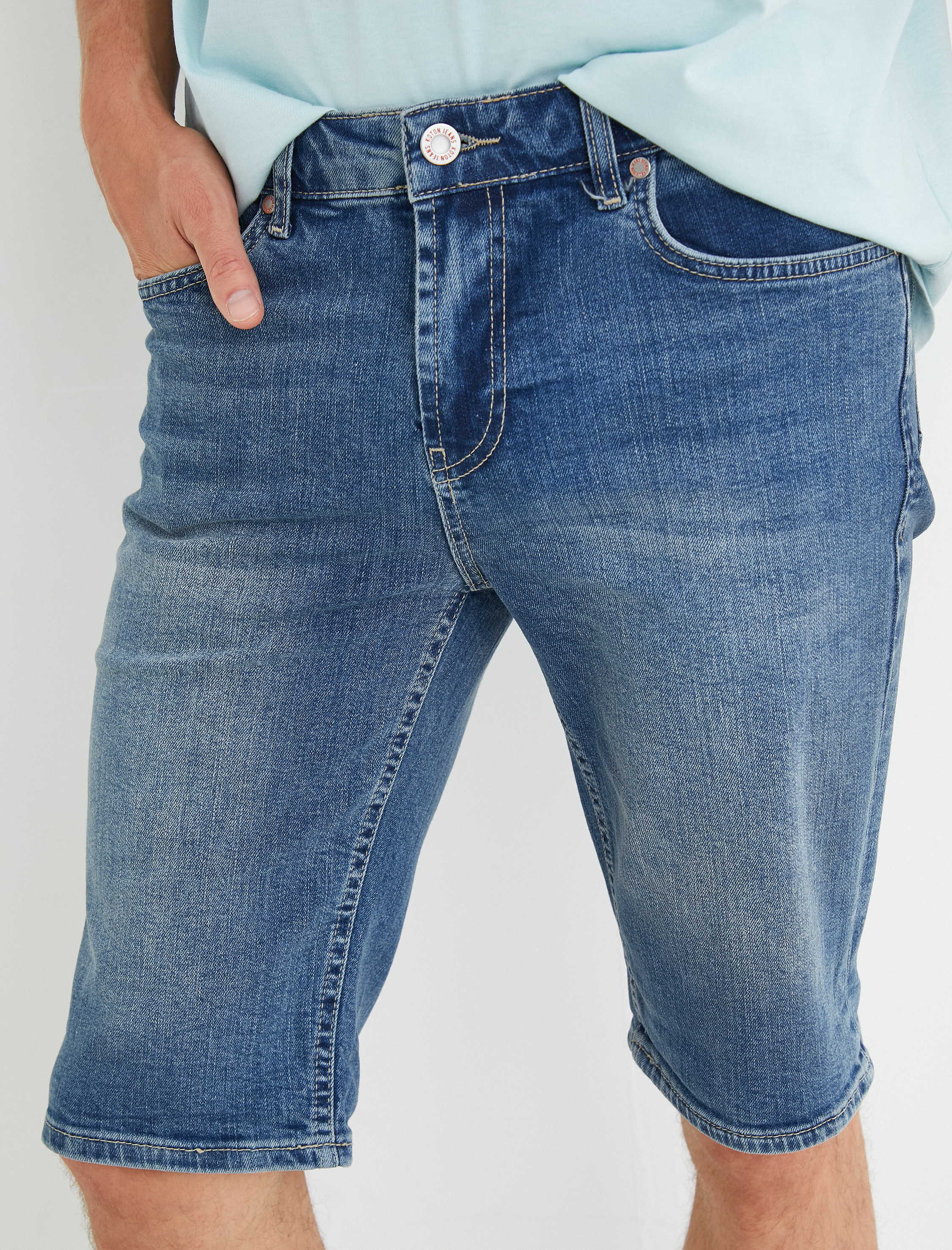   Bermuda Kot Şort Katlı Paça Detaylı Pamuklu Cepli