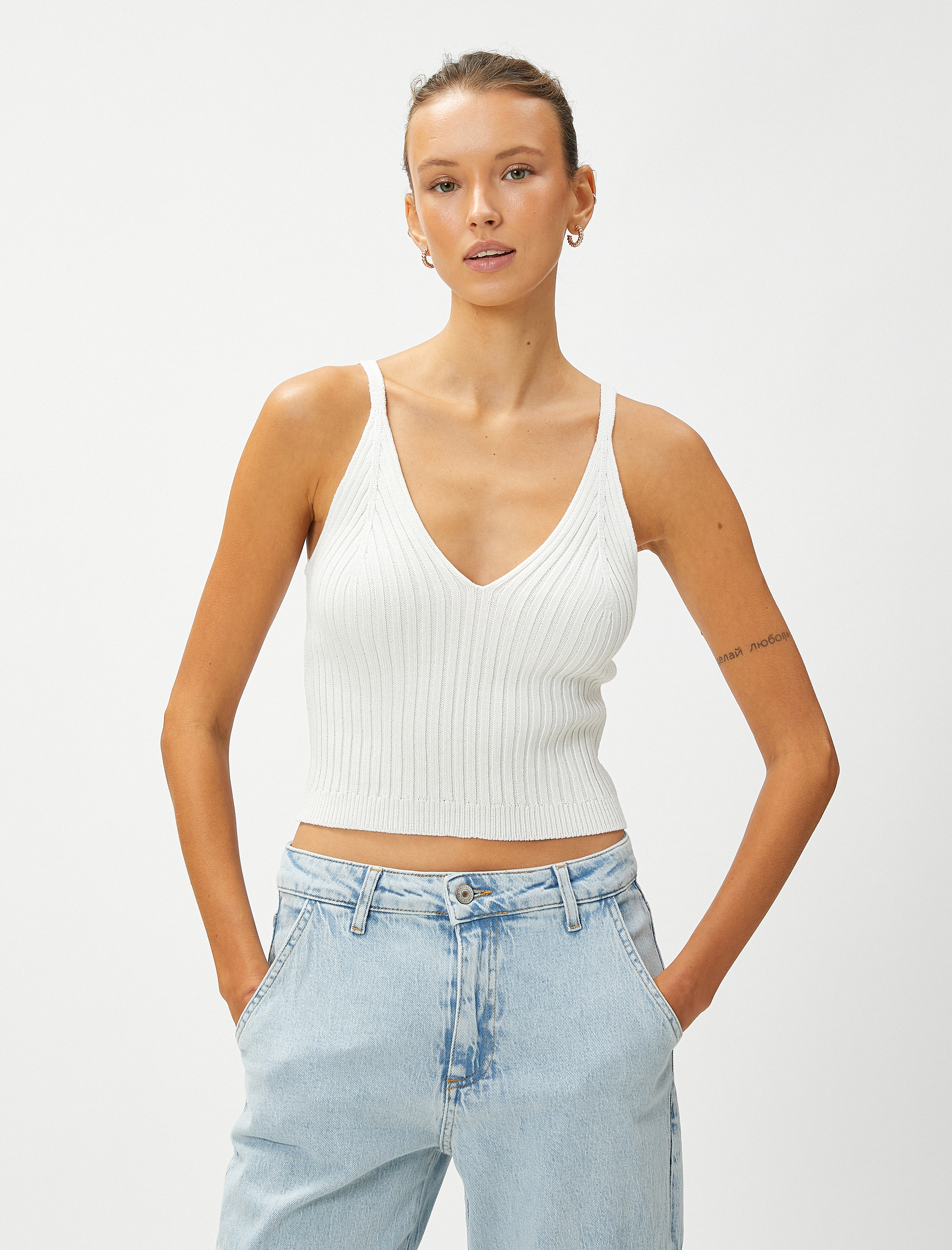   Crop Triko Atlet Askılı V Yaka