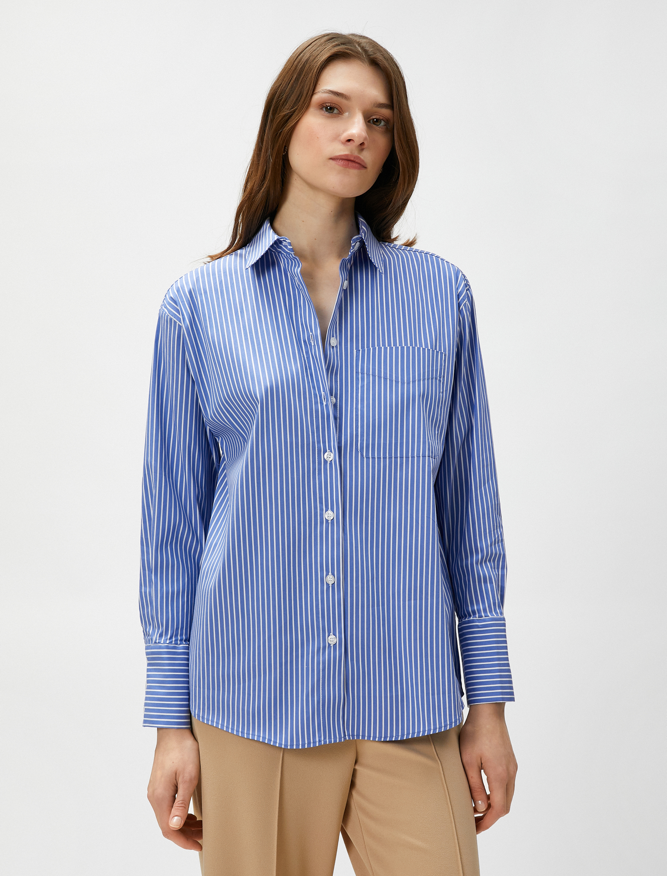   Cep Detaylı Gömlek Uzun Kollu Pamuklu