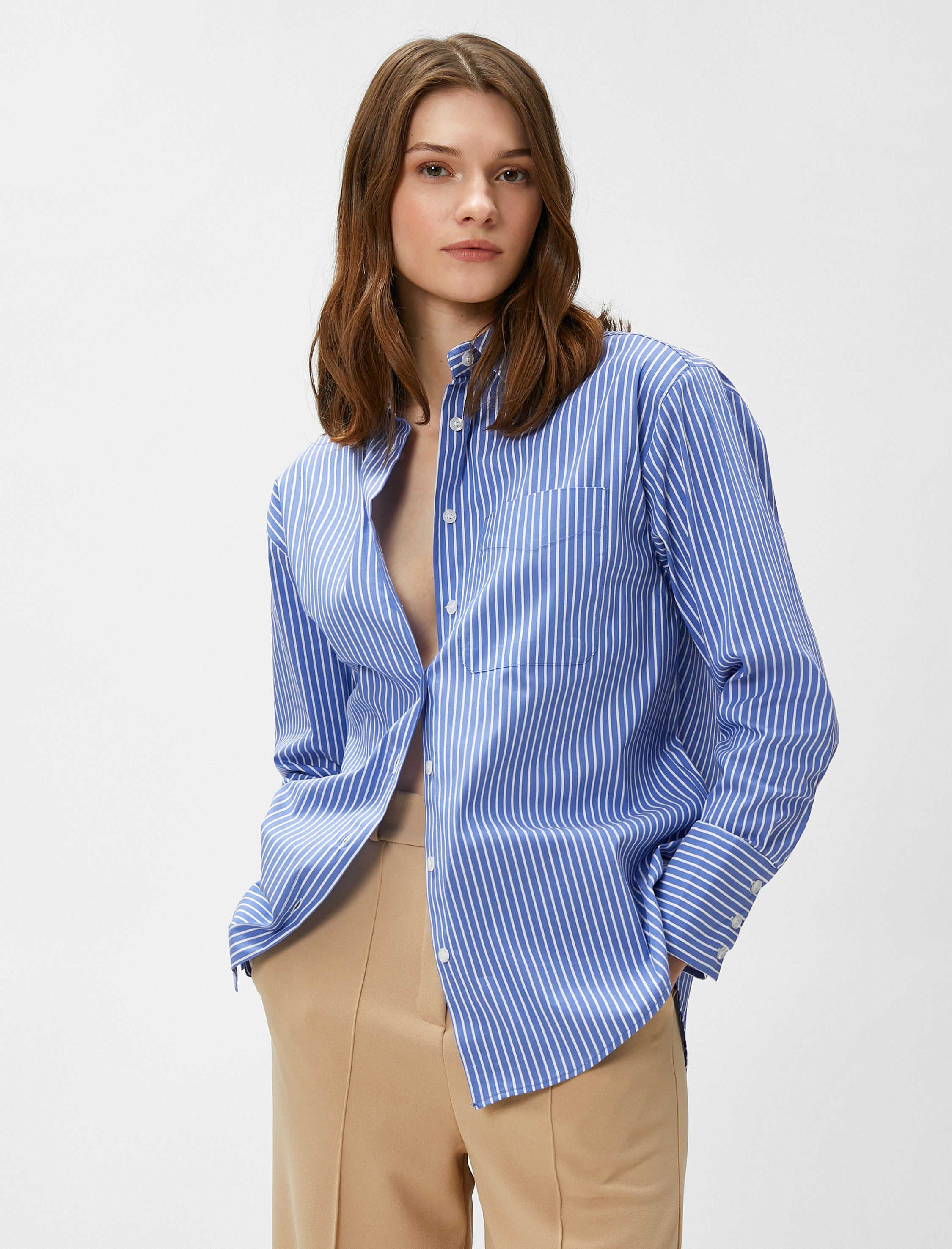   Cep Detaylı Gömlek Uzun Kollu Pamuklu