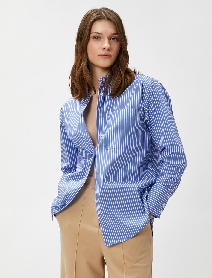  Cep Detaylı Gömlek Uzun Kollu Pamuklu