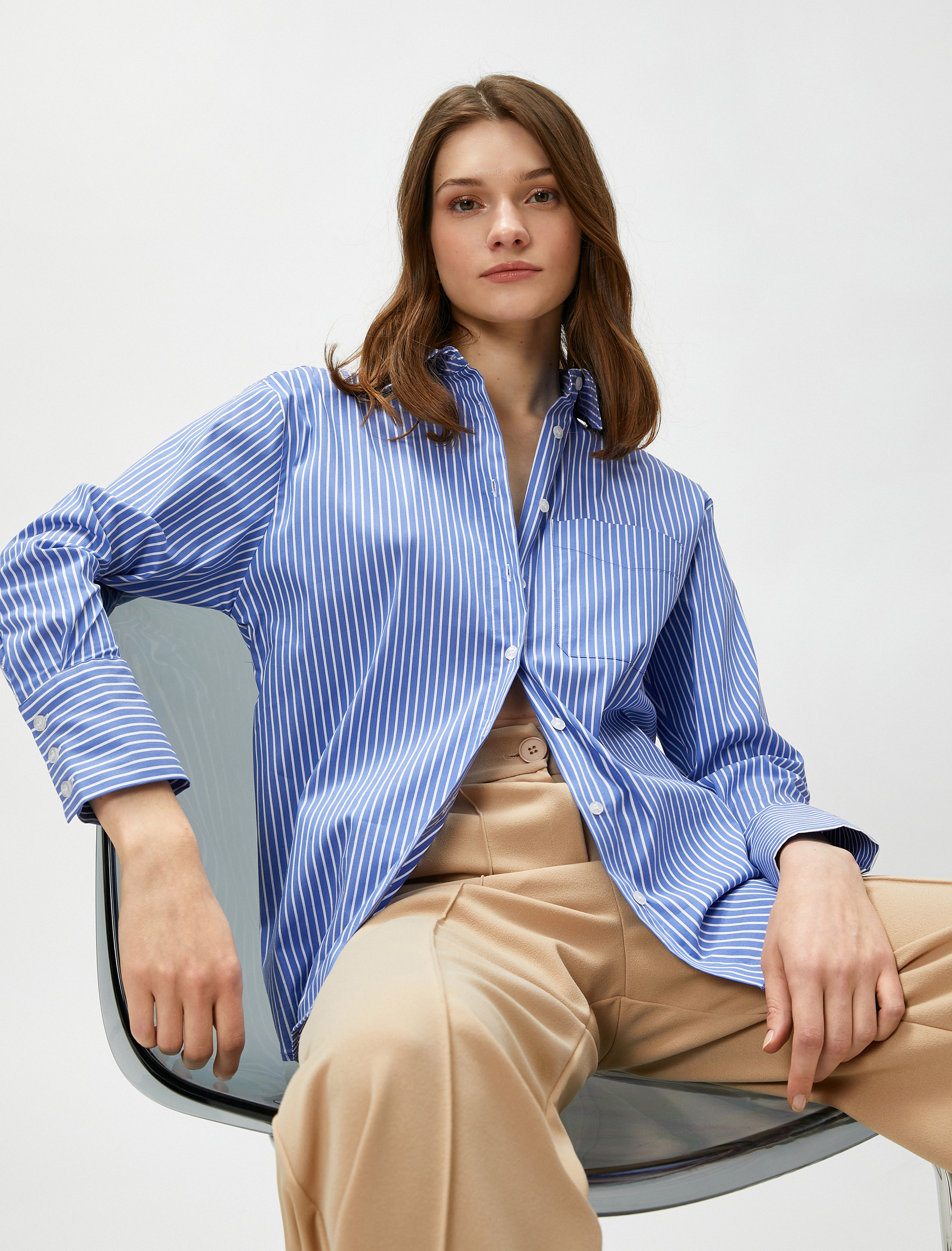   Cep Detaylı Gömlek Uzun Kollu Pamuklu