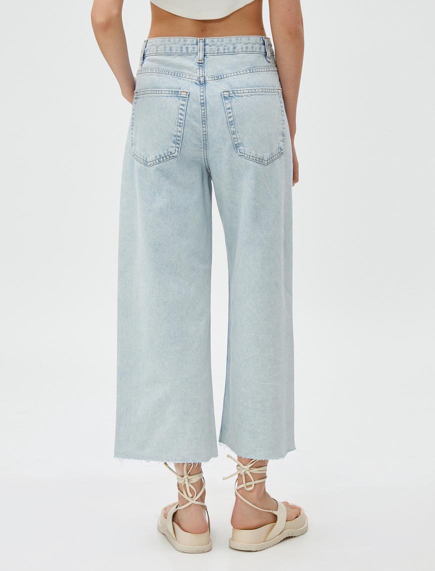   Crop Bol Paça Kot Pantolon Taş İşlemeli - Bianca Crop Jean