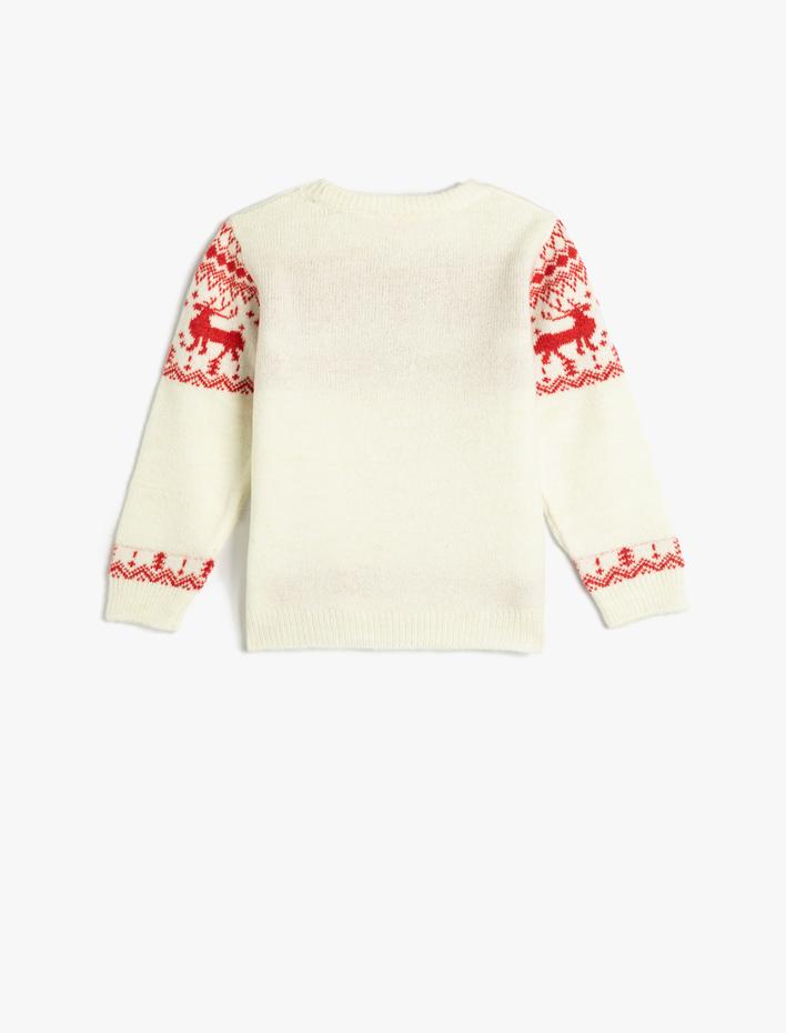 Kız Bebek Kazak Geyik Desenli Yuvarlak Yaka Yumuşak Dokulu