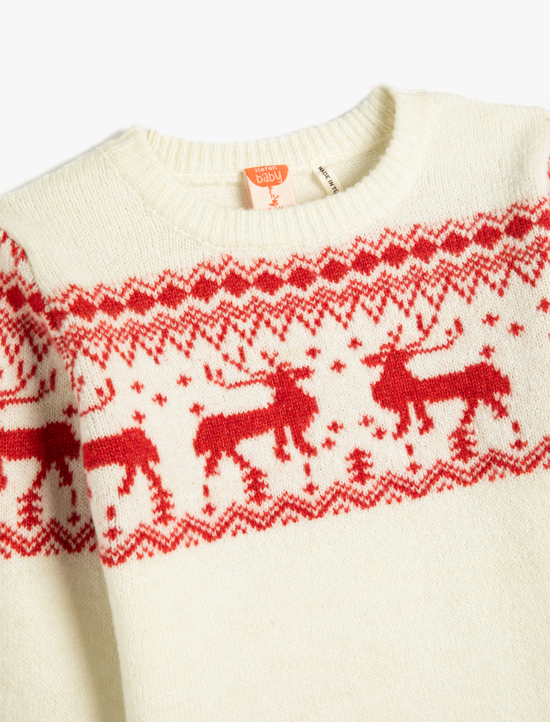  Kız Bebek Kazak Geyik Desenli Yuvarlak Yaka Yumuşak Dokulu