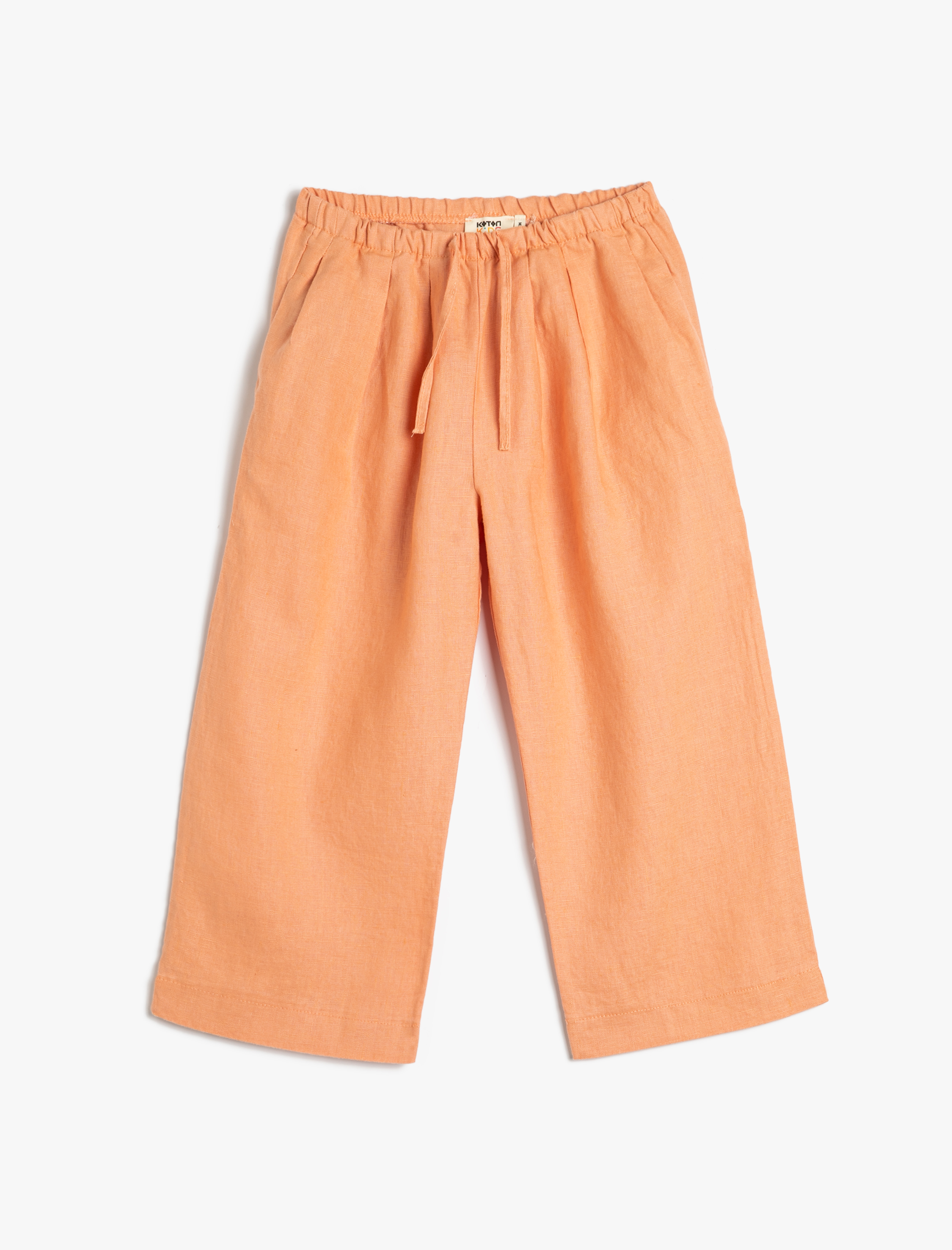  Kız Çocuk Keten Pantolon Bol Paça Cepli Beli Lastikli